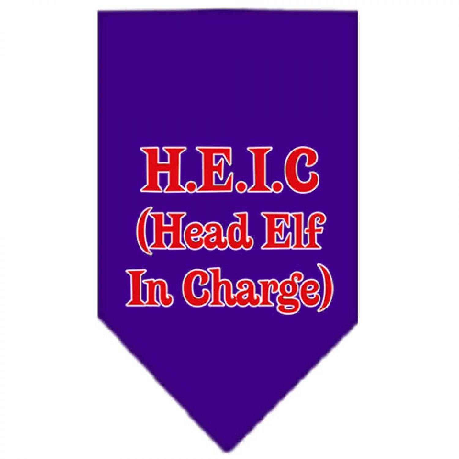 Christmas Pet and Dog Bandana Screen Printed, &quot;Head Elf In Charge&quot; Purple Small