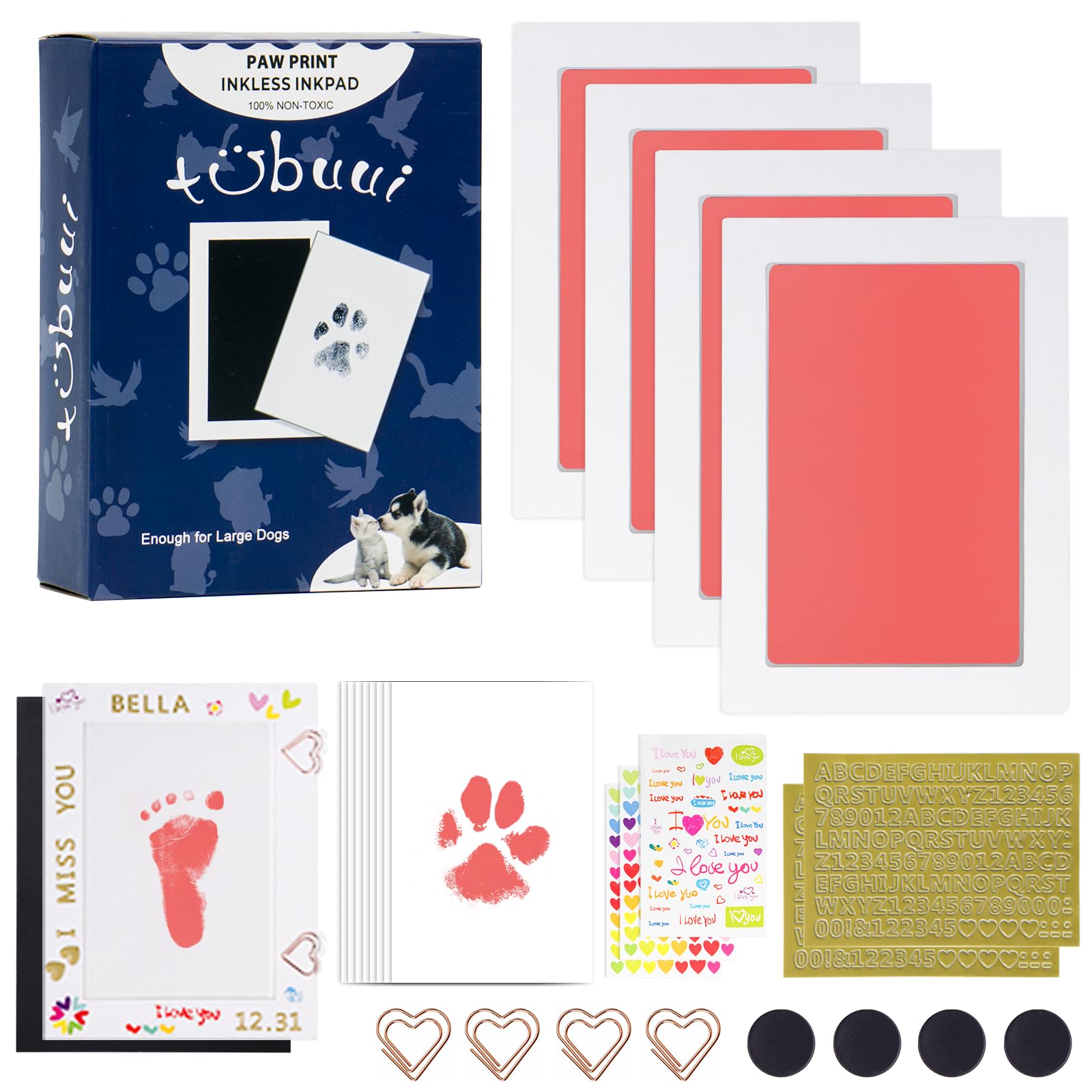 Tubuui Paw Print Kit For Dogs Cats,Inkless Baby Hand And Footprint Kit, Dog Nose Print Kit,Clean Touch Pink Ink Pad Kit,No Mess 