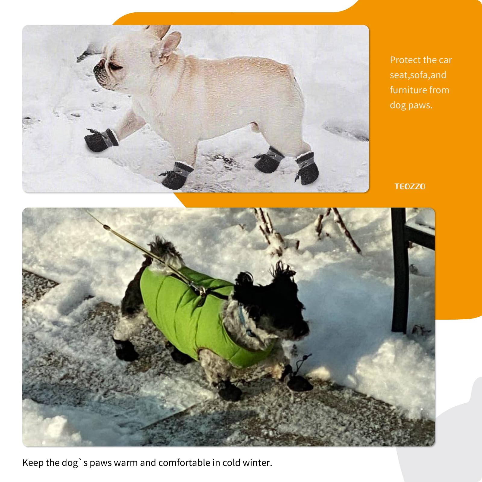 Teozzo Dog Boots Dog Snow Boots For Winter Dogs Boots & Paw Protector Warm Dog Booties For Puppy With Reflective Strip Dog Shoes For Small Medium Size Dogs 4Pcs Black Size6