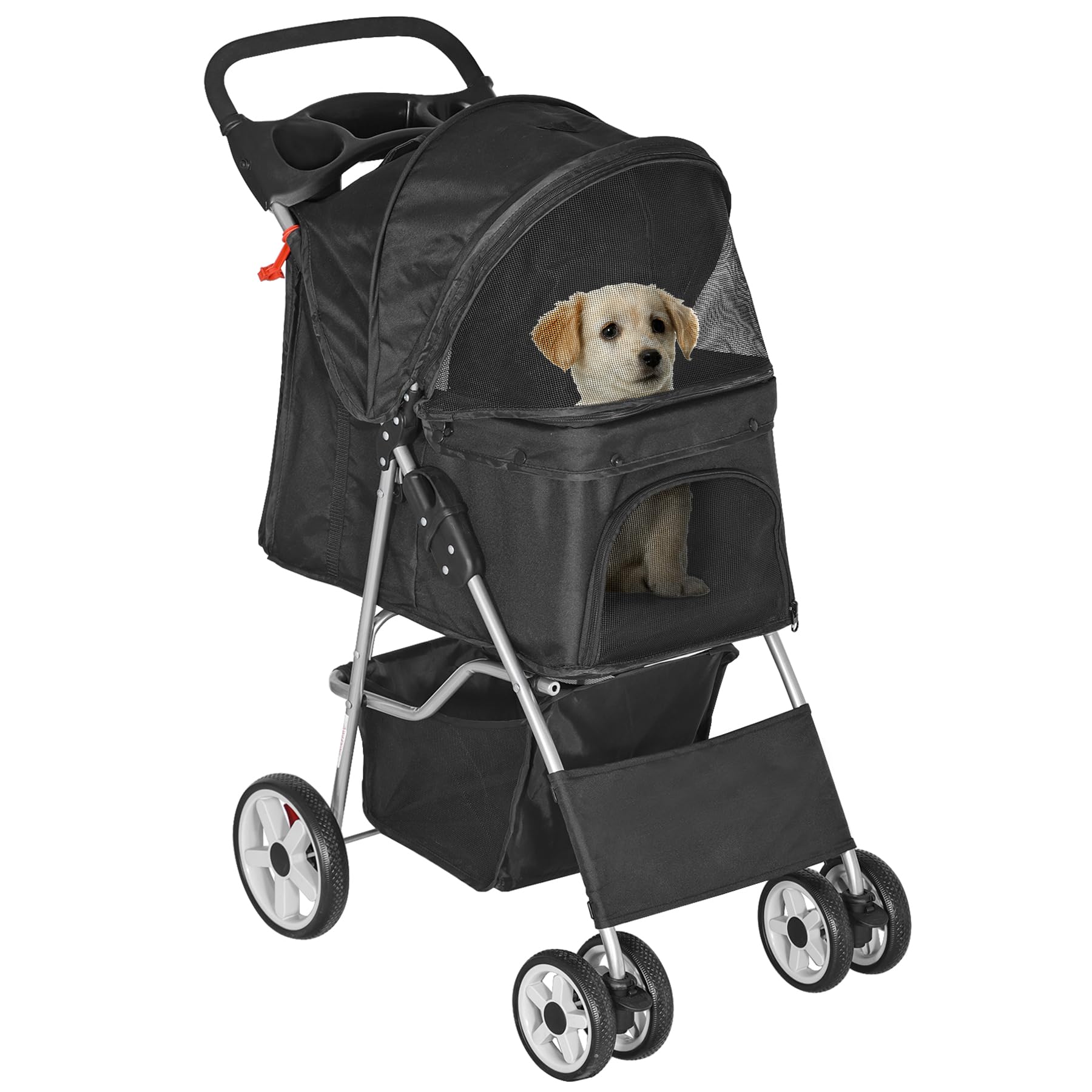 Epetlover Pet Stroller For Dogs, Black 4 Wheels Cat Strolling Cart Foldable Travel Carrier, Waterproof Puppy Jogger Stroller Wit