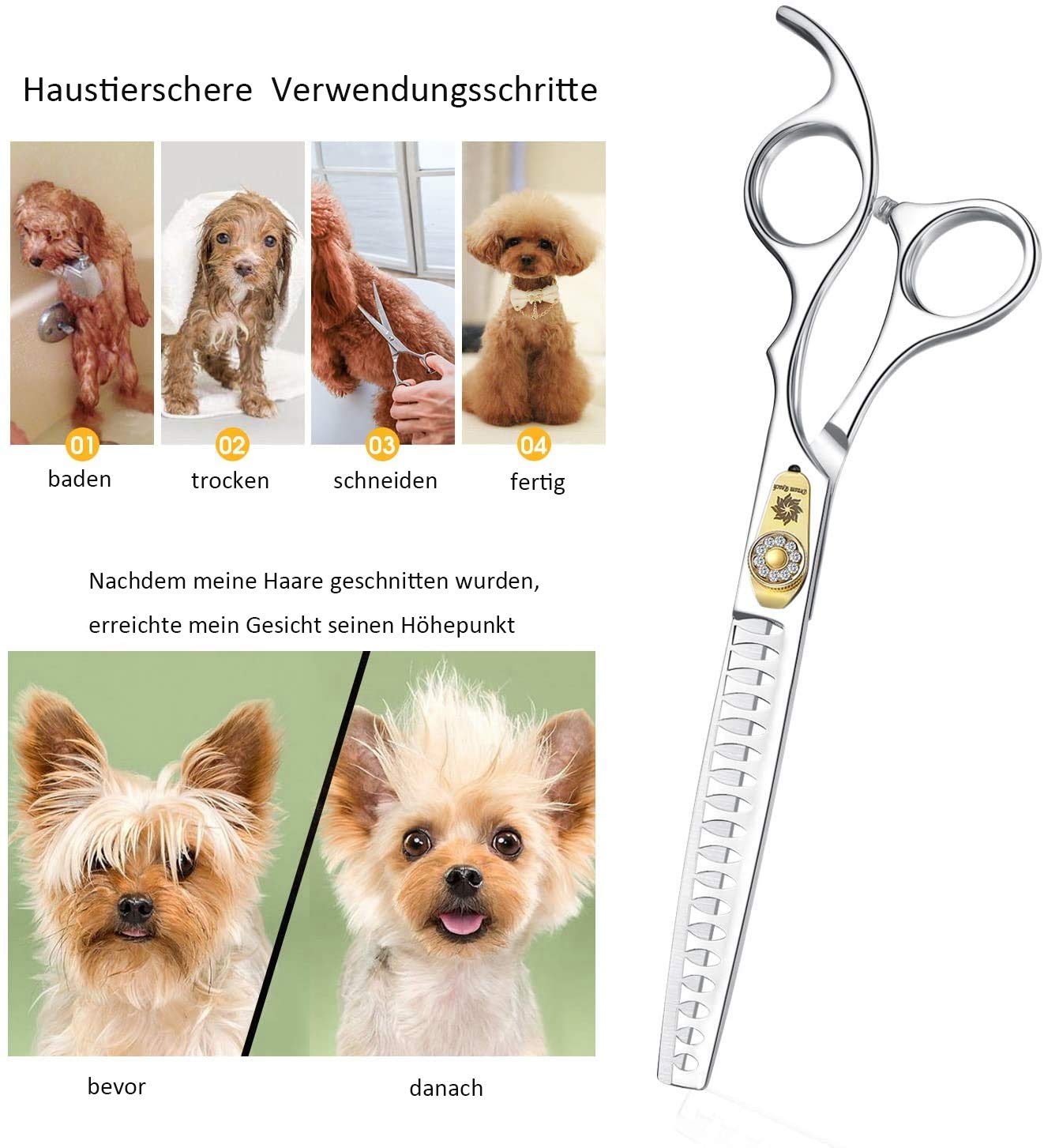 Dream Reach Professional Dog Grooming Straight, Curved, Thinning/Blending/Chunking Scissors Kit, Jp-440C Stainless Steel Pet Cat Hair Cutting/Trimming Shears (7 Inch-Chunker Scissors)