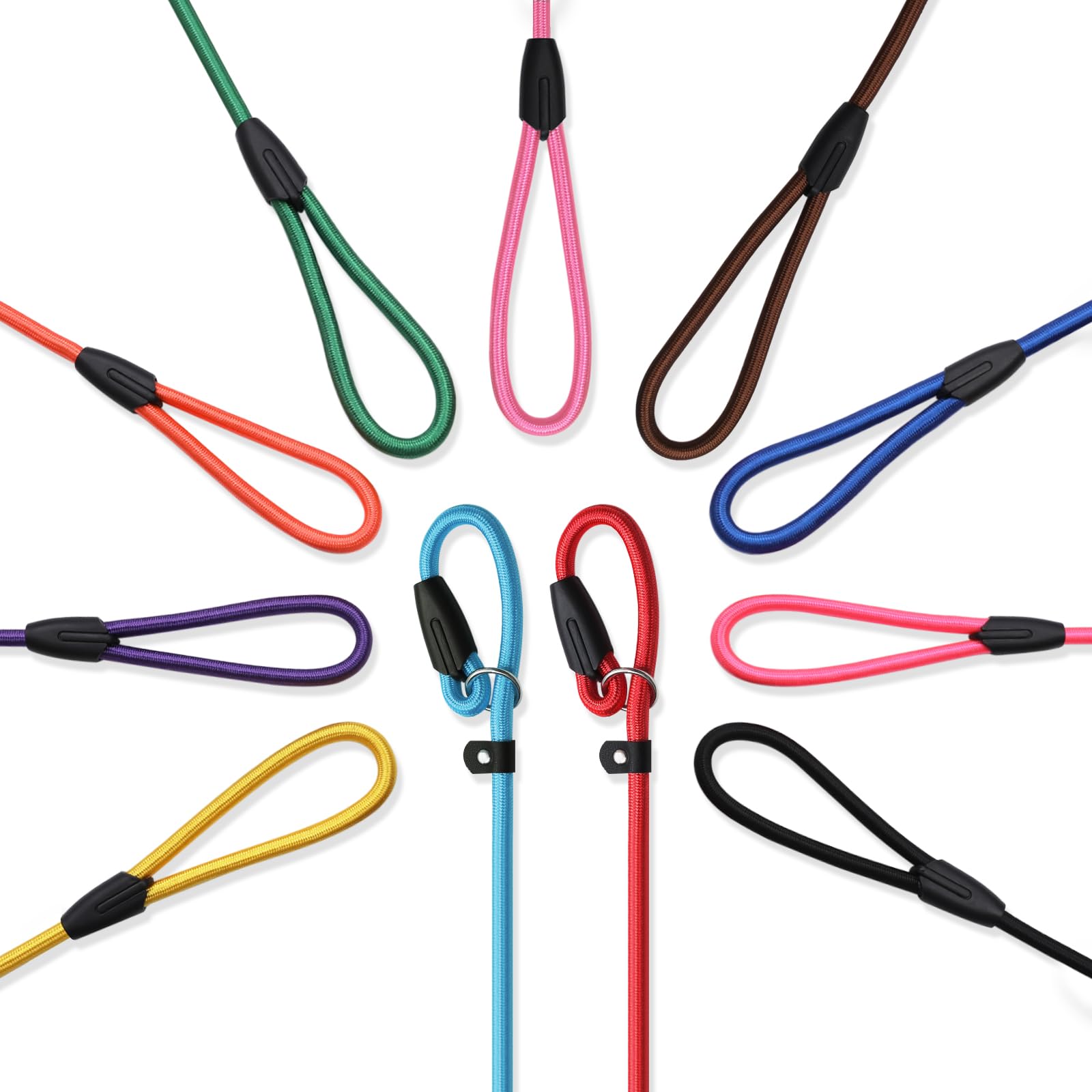 11 - Piece Set! Ultra - Strong Nylon Slip Lead Dog Leashes In 11 Stunning Colors - Ideal Training Leashes For All - Sized Dogs!