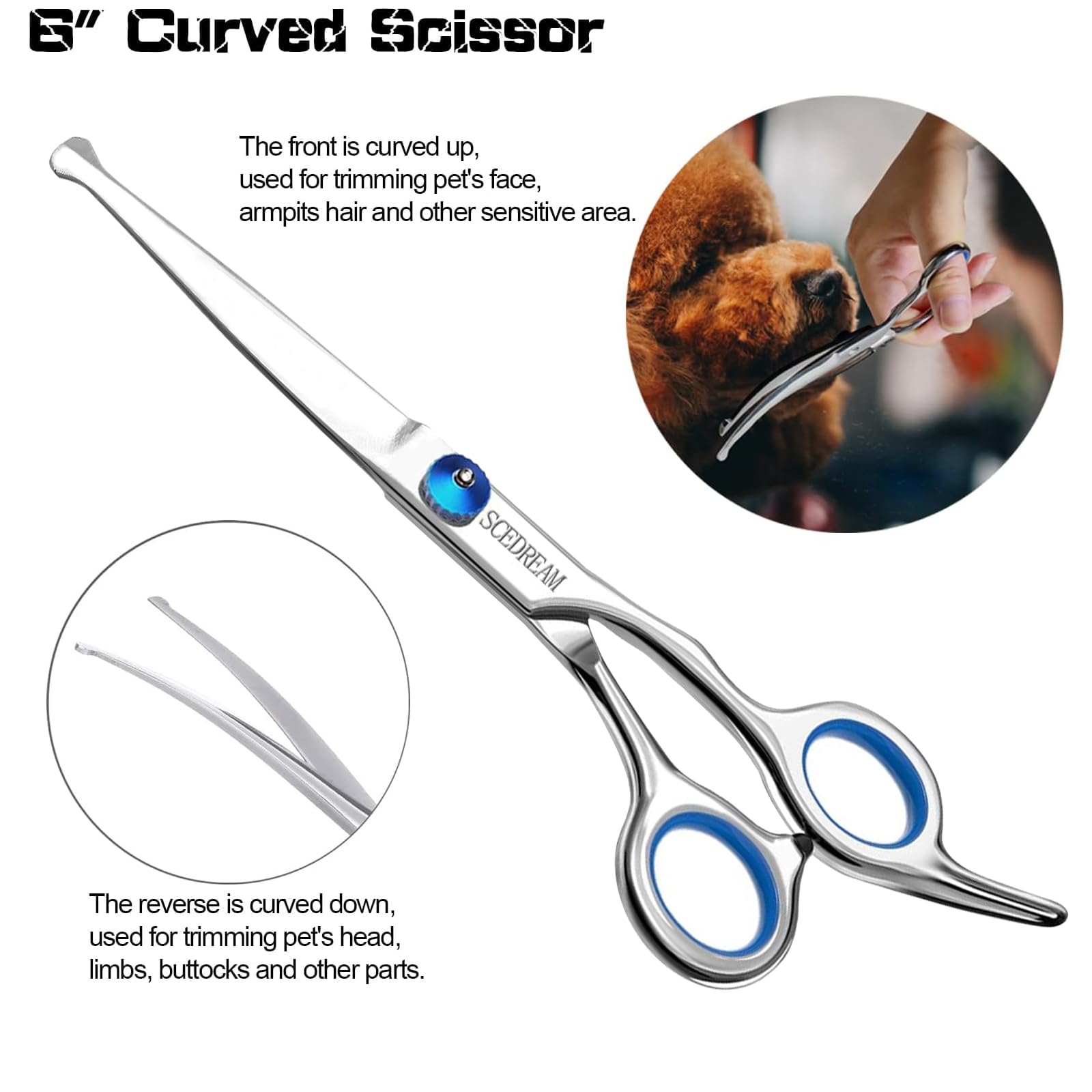 Scedream 3 In 1 Dog Grooming Scissors Kit With Safety Round Tips - Professional Pet Grooming Shears, 4Cr Stainless Steel, Blue