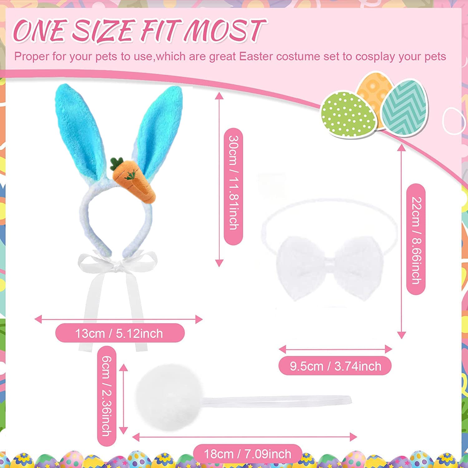 Dog Bunny Costume, Bunny Ears For Dogs, Easter Dog Bow Tie And Rabbit Tail