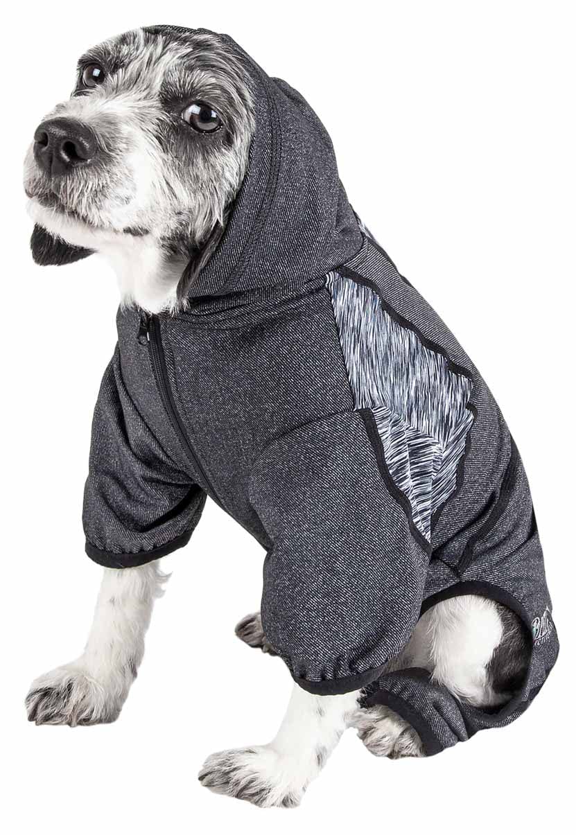 Pet Life    Active Pawsterity Heathered Performance 4-Way Stretch Two-Toned Full Bodied Hoodie, Medium, Black