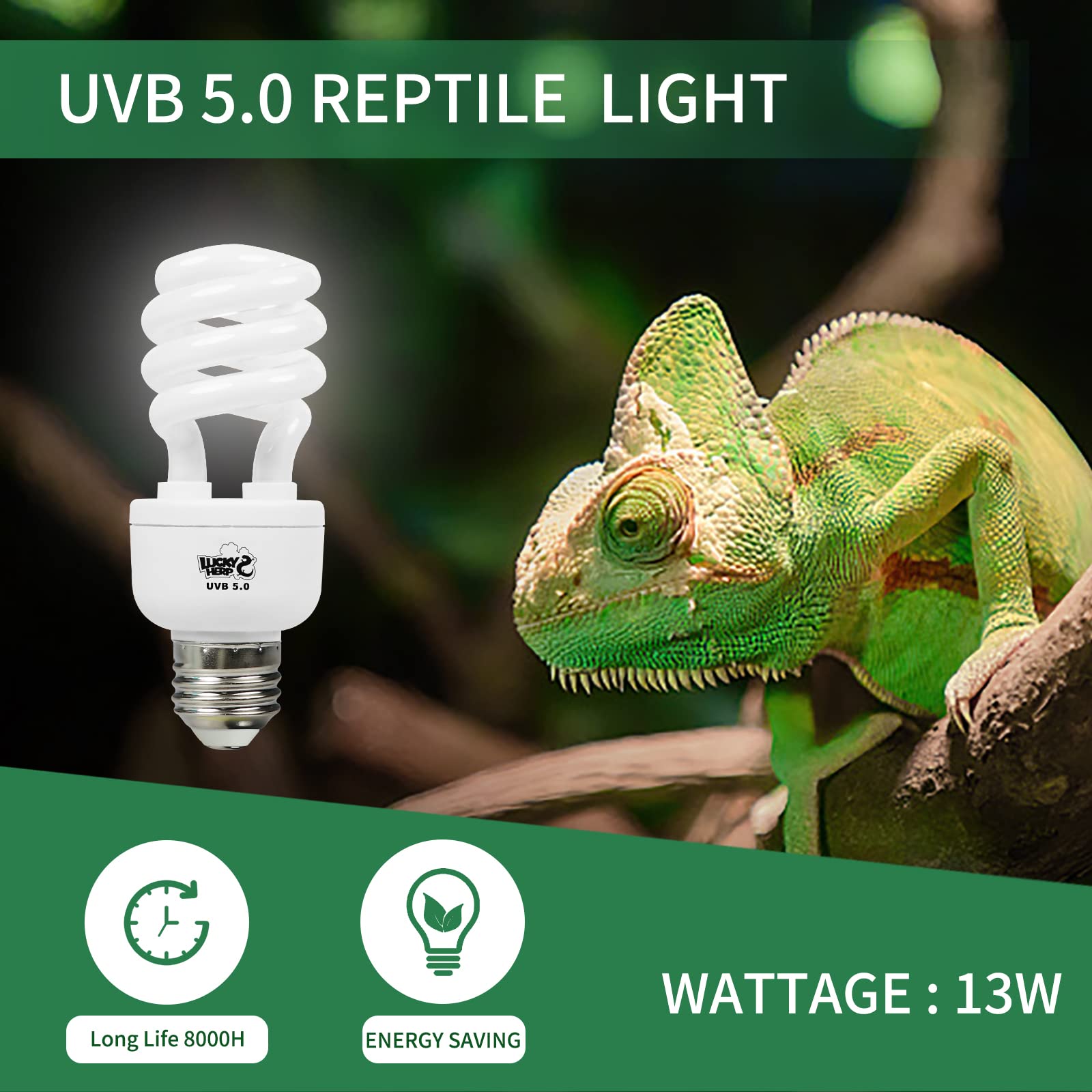 Lucky Herp Reptile Uva Uvb Light 5.0 13W Compact Fluorescent Tropical Terrarium Lamp