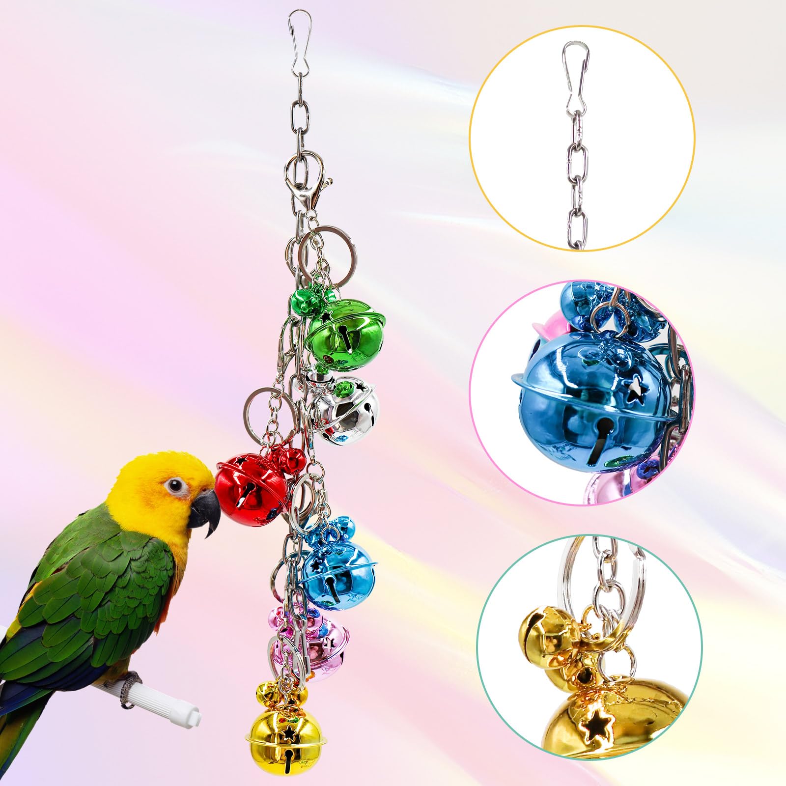 Oooct Bird Swing Bells Toys, Colorful Parrot Metal Bells, Hanging Bird Chewing Toys, Bird Cage Accessories, Suitable For Small T