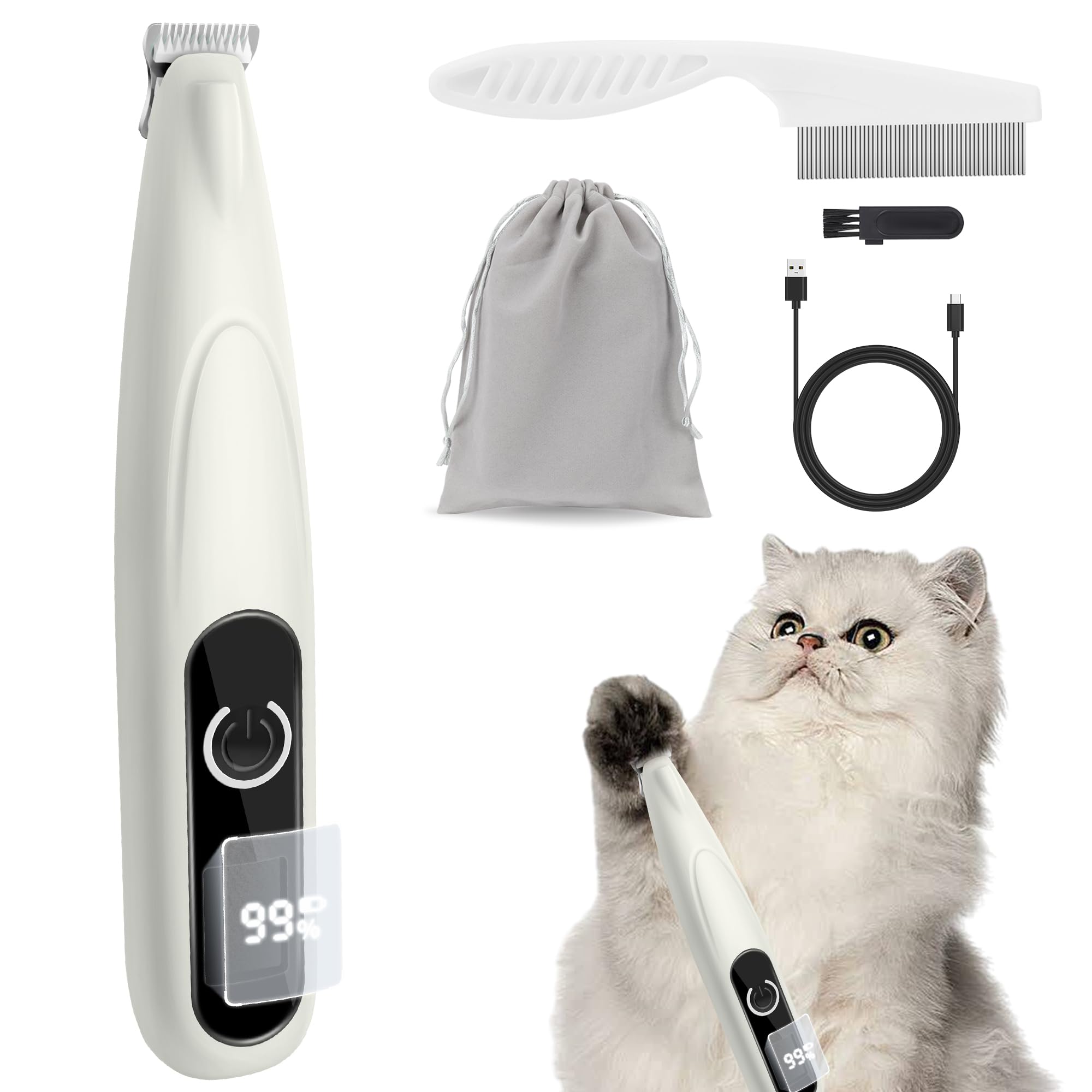 Papmini Upgrade Sharper Dog Paw Trimmer With Led Light, Low Noise Paw Trimmer For Dogs, Cordless Type-C Rechargeable Dog Clipper