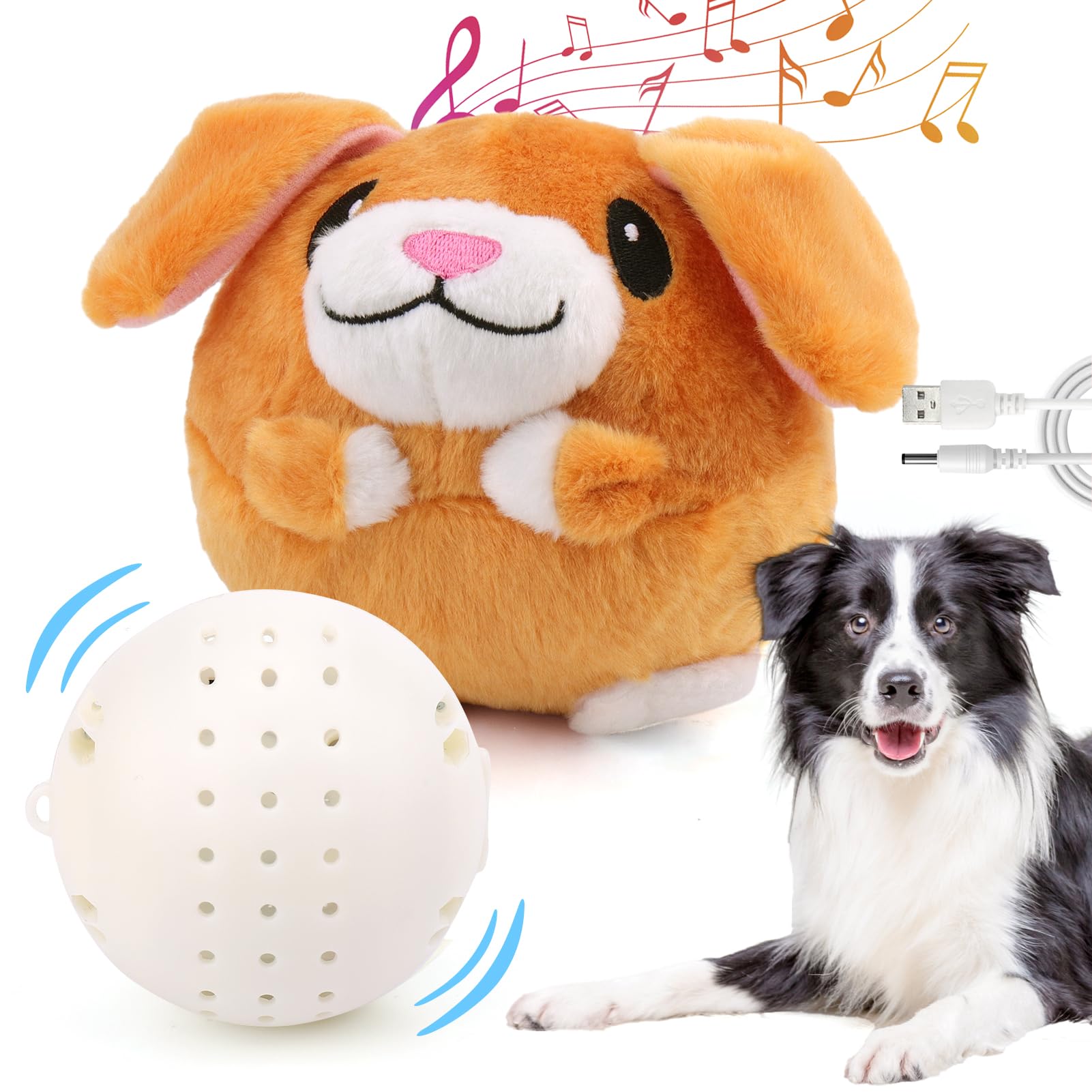 Interactive Dog Toys, Active Moving Pet Plush Toy for Dogs, Dog Squeaky Moving Ball Toys with Chewable Plush Cover&Music for Sma