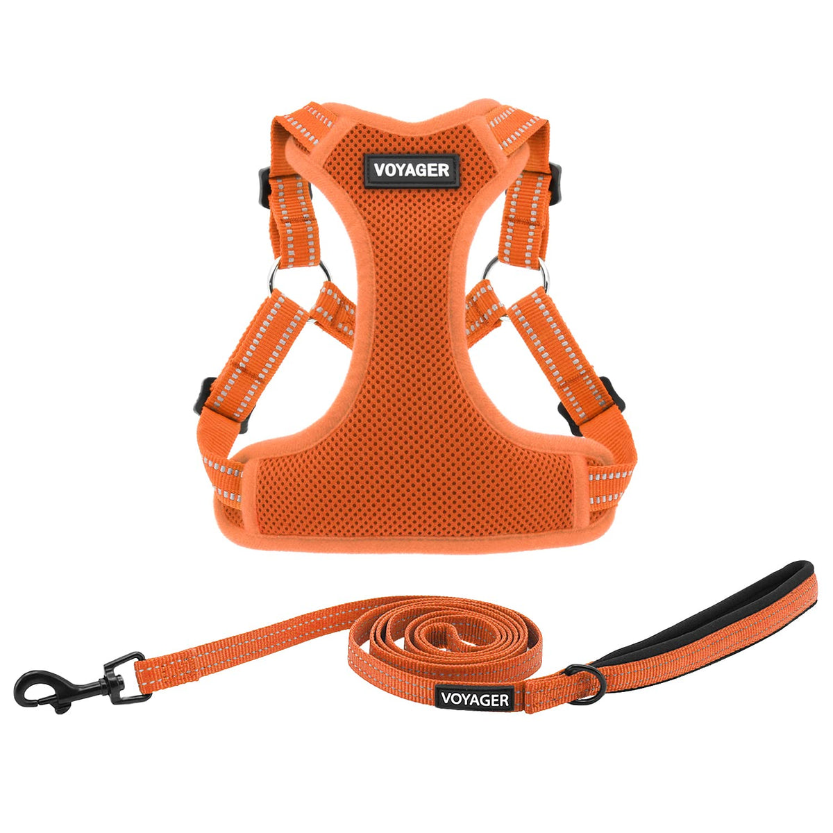 Best Pet Supplies Voyager Adjustable Dog Harness Leash Set With Reflective Stripes For Walking Heavy-Duty Full Body No Pull Vest With Leash D-Ring, Breathable All-Weather - Harness (Orange), L