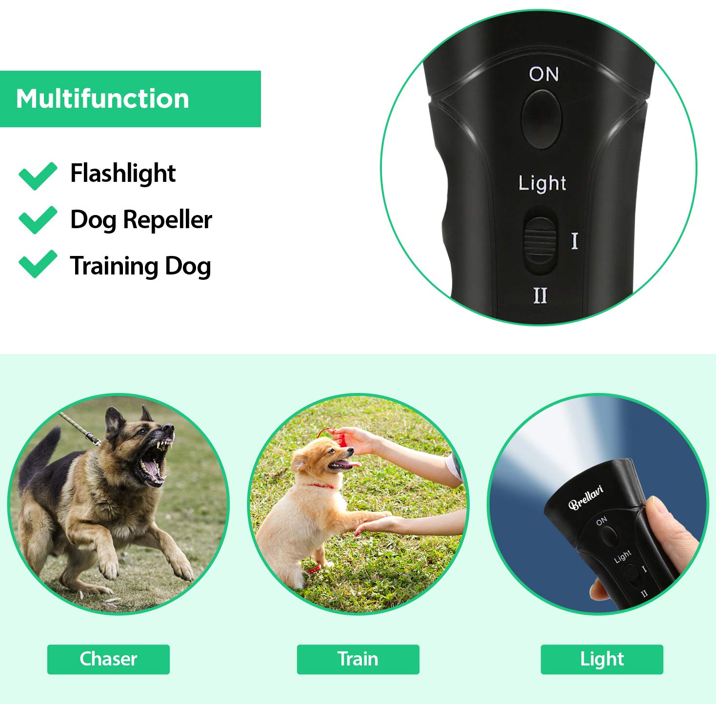 Brellavi Anti-Bark Dog Training Equipment And Barking Control Device, Electronic Clicker Trainer For Walking, Jogging, And Aggressive Behavior, Handheld And Portable (Black)