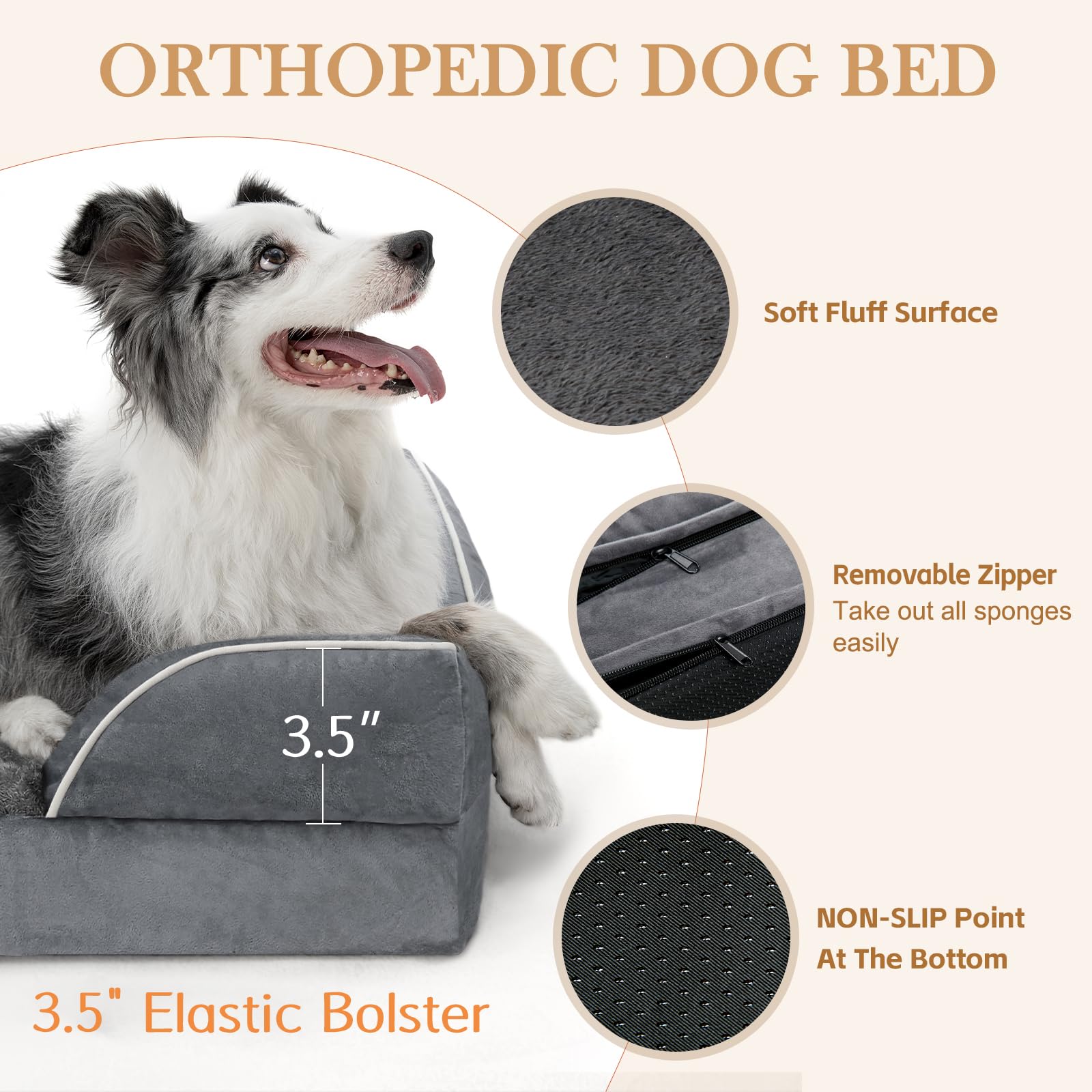 Comfort Expression Orthopedic Foam Dog Bed, Waterproof, XX-Small, Dark Grey, Removable Cover, Non-Slip Bottom