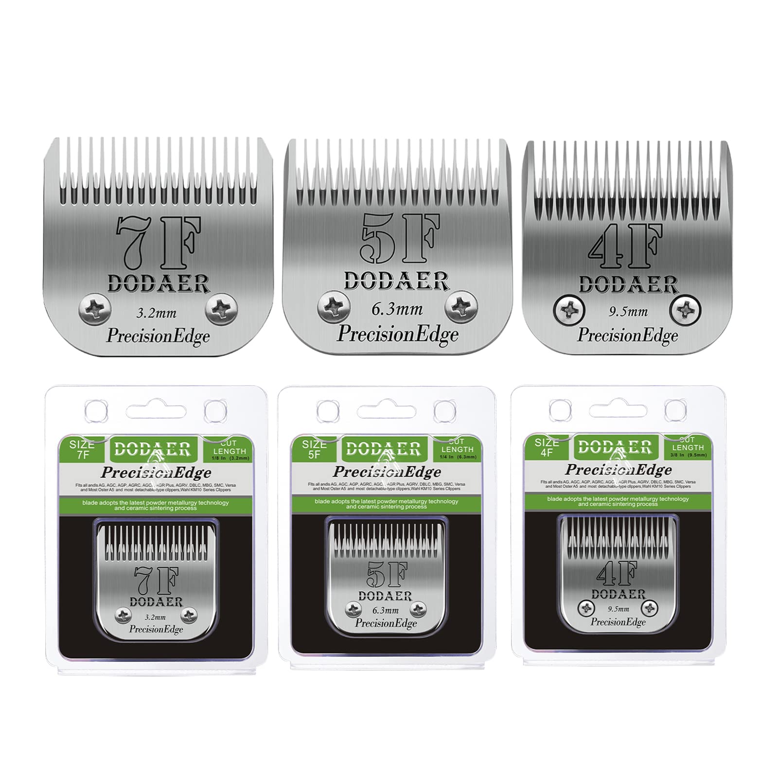 Size 7F/5F/4F Detachable Pet Dog Grooming Blades Of Stainless Steel,Compatible With Andis,Oster A5,Wahl Km10 Series,3 Count