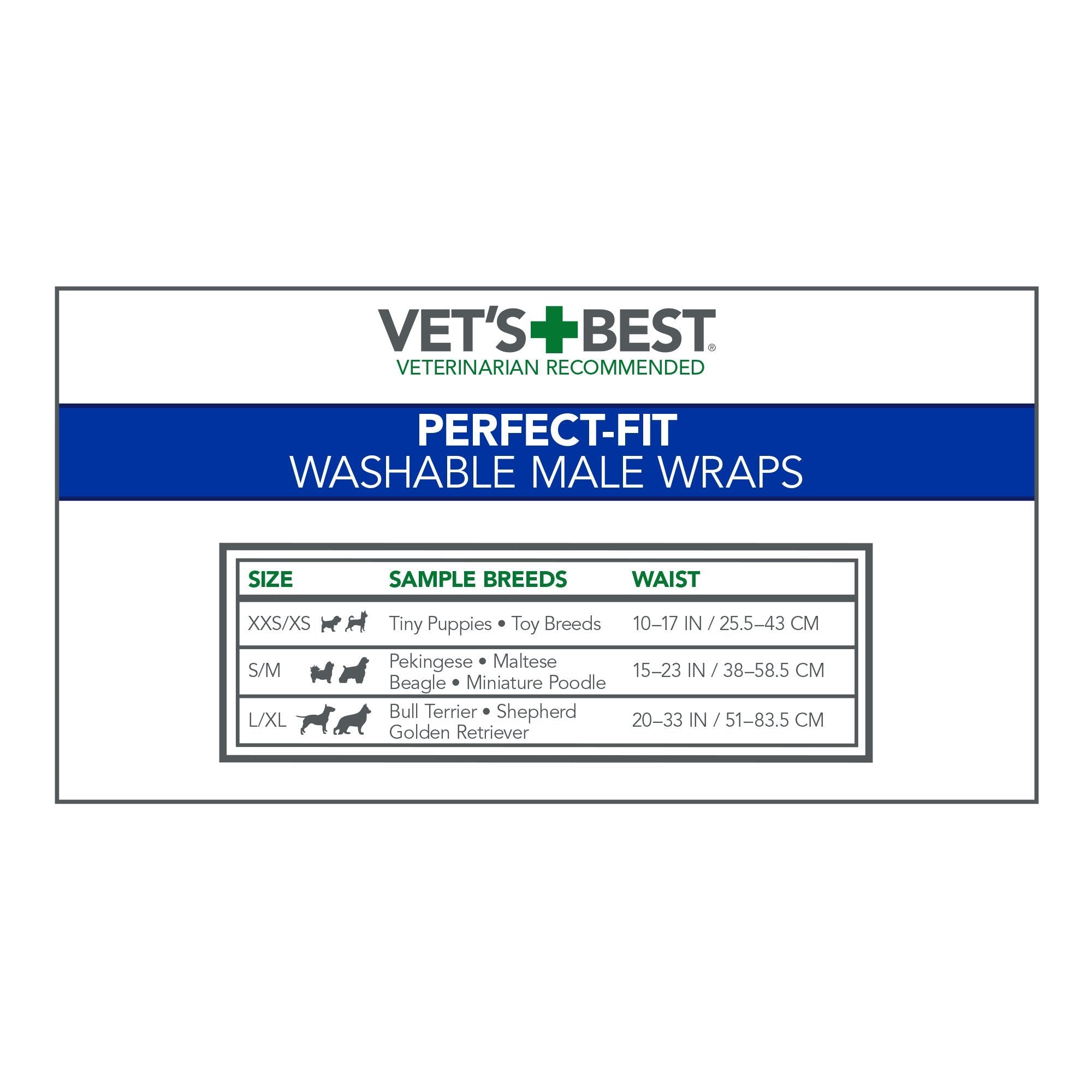 Vets Best Washable Male Dog Diapers | Absorbent Male Wraps with Leak Protection | Excitable Urination, Incontinence, or Male Ma