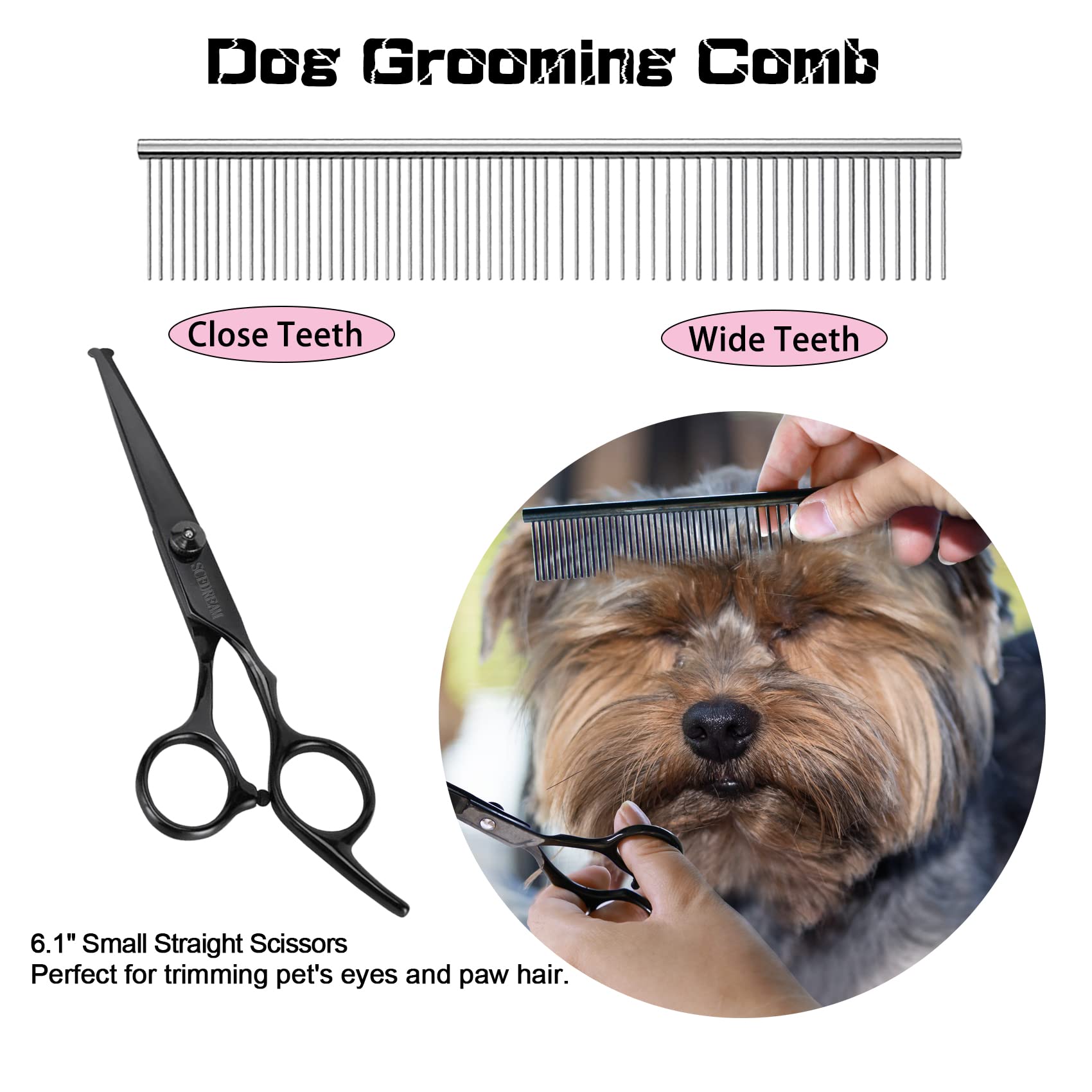 Scedream Dog Grooming Scissors Kit With Safety Round Tips, Professional 6 In 1 Grooming Scissors For Dog, Cats, Pets, 4Cr Stainl