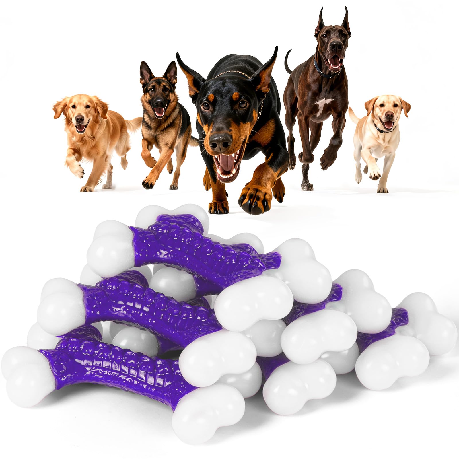 Kseroo 6-Pack Tough Dog Chew Toys for Aggressive Chewers Large Medium Breed Bacon Flavor, Bone Toy Dog, Nylon Heavy Duty Extreme