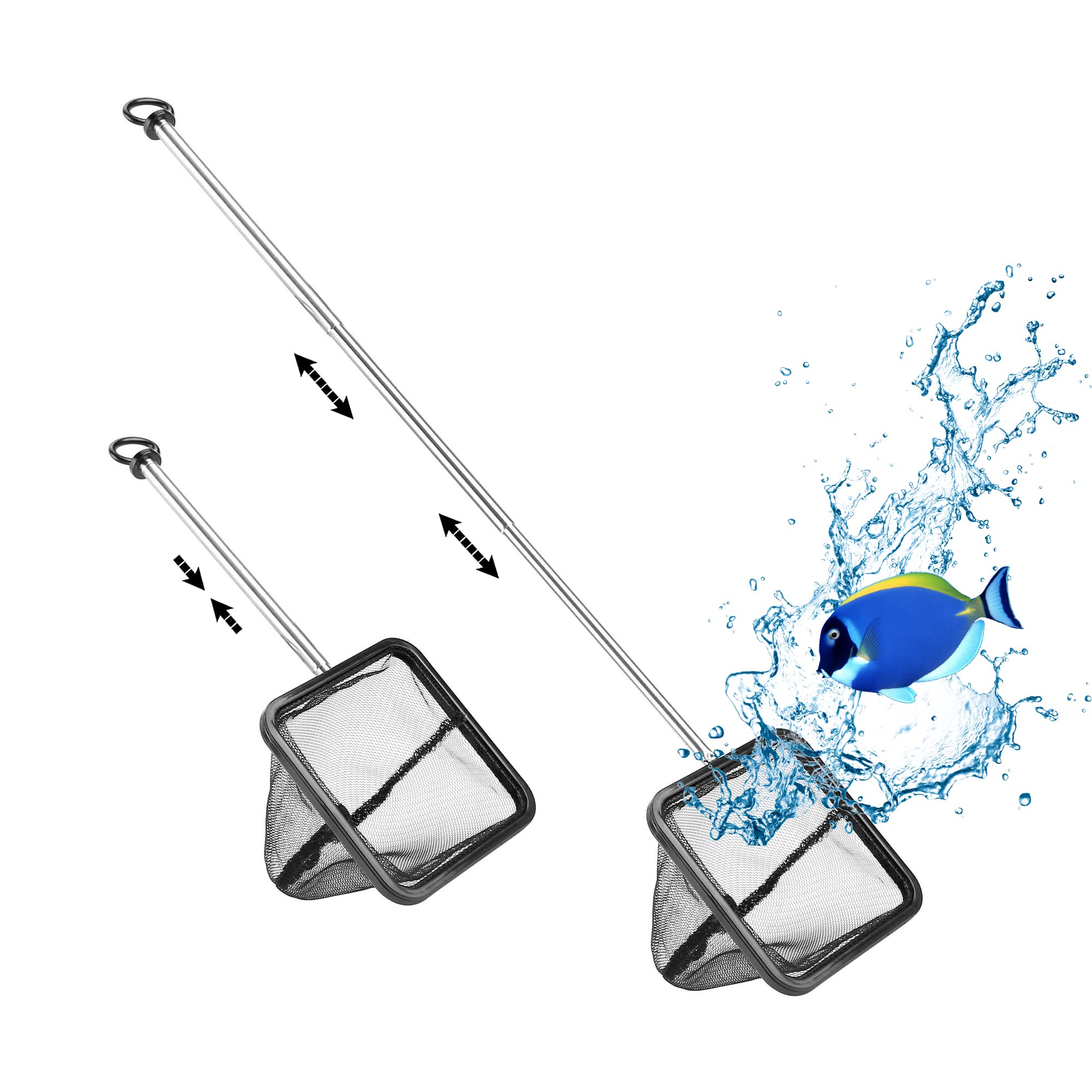 Filhome Aquarium Net with Extendable Stainless Steel Long Handle, Fine Mesh for Fish Tank, Betta Net (2.8 inch)