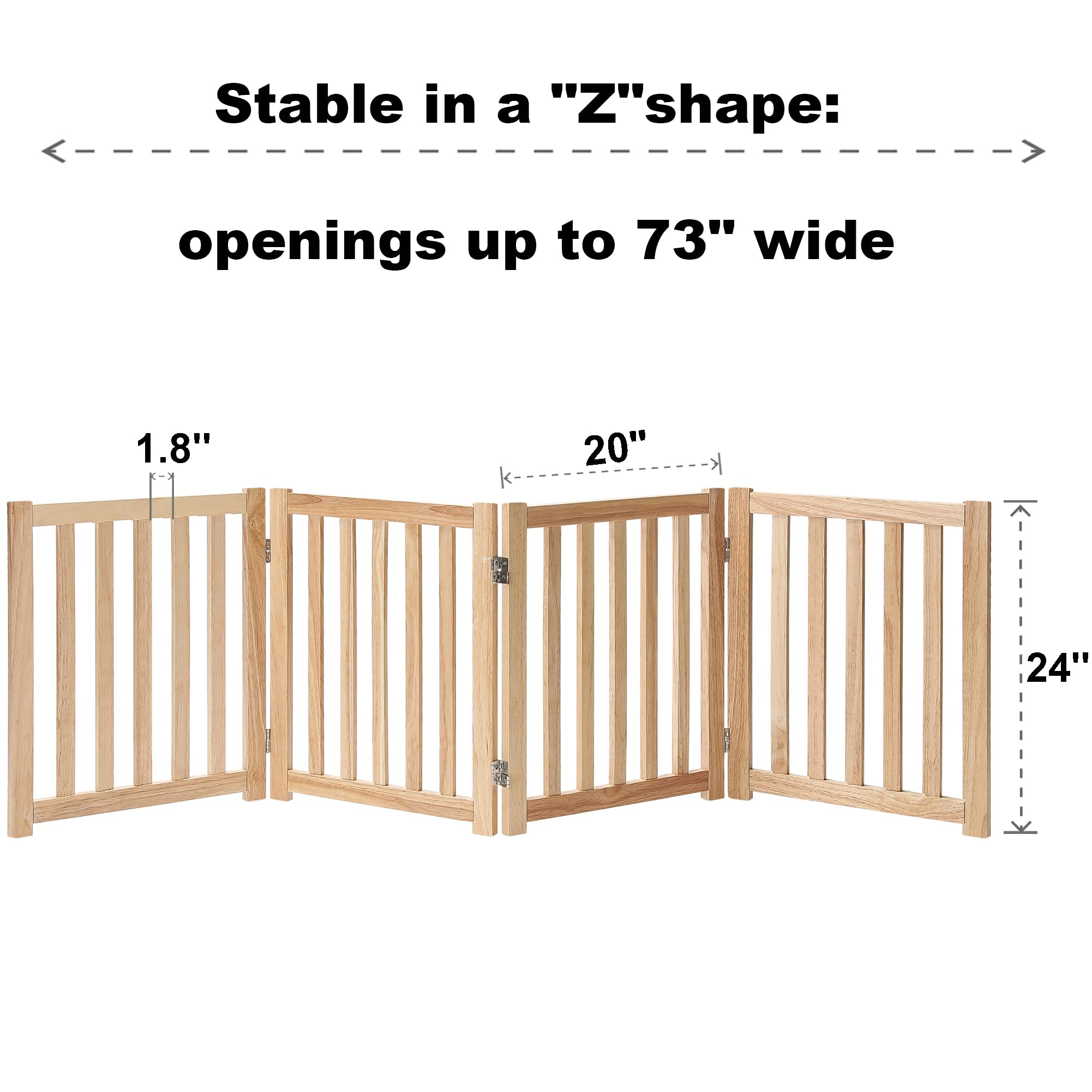 Lzrs Solid Hardwood Freestanding Pet Gate,Wooden Dog Gates For Doorways,Nature Wood Dog Gates For The House,Dog Gate For Stairs,Freestanding Indoor Gate Safety Fence,Natural,24' Height-4 Panels