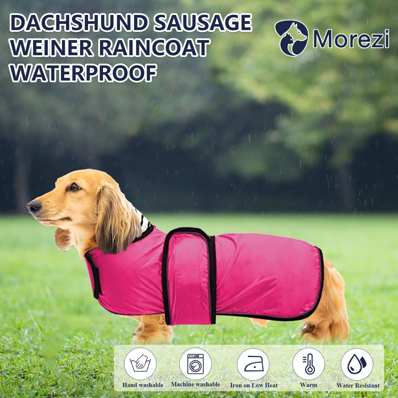 Dachshund Raincoat Waterproof, Perfect For Dachshund Sausage Weiner Long Back Breeds With Reflective Stripe Rain Coat For Dogs Great Coverage In Autumn Winter - Pink - L