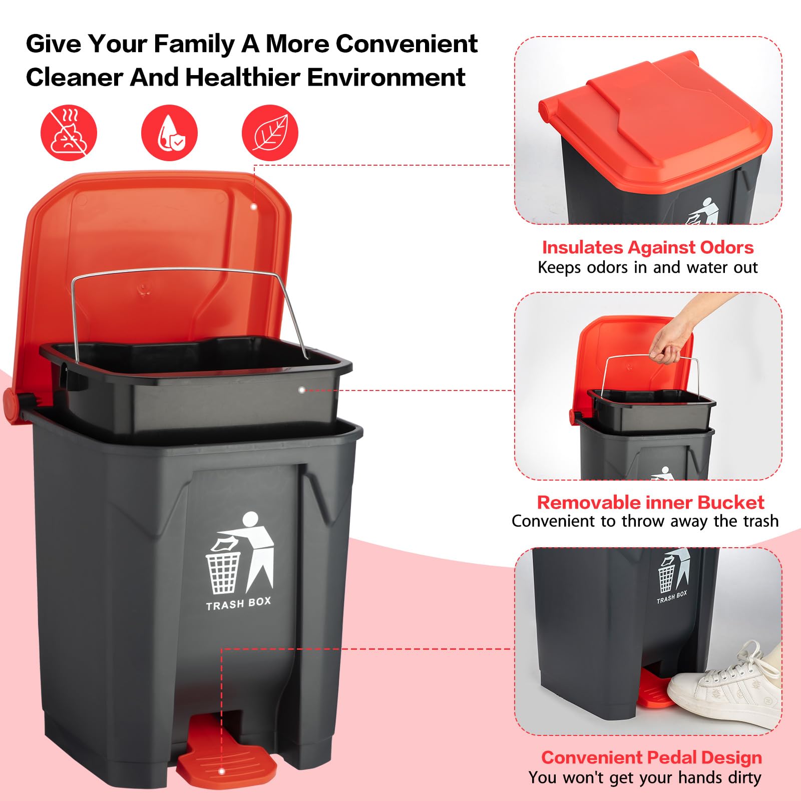 FUSBUNTY Pooper Scooper Set,Dog Poop Tray and Rake Set for Large & Small Dogs Dog Pooper Scooper 15 Litre Step Dog Poop Trash Ca