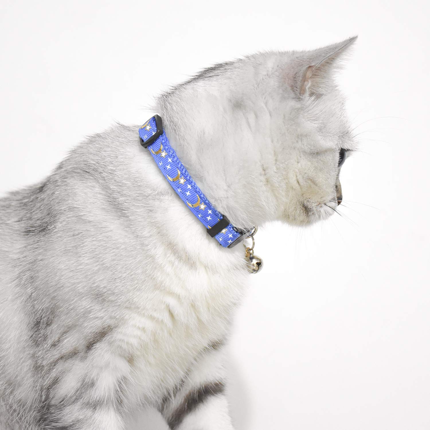 2 Pcs Breakaway Cat Collar With Bell, Cute Adjustable Kitten Collars With Accessories (Blue Black)