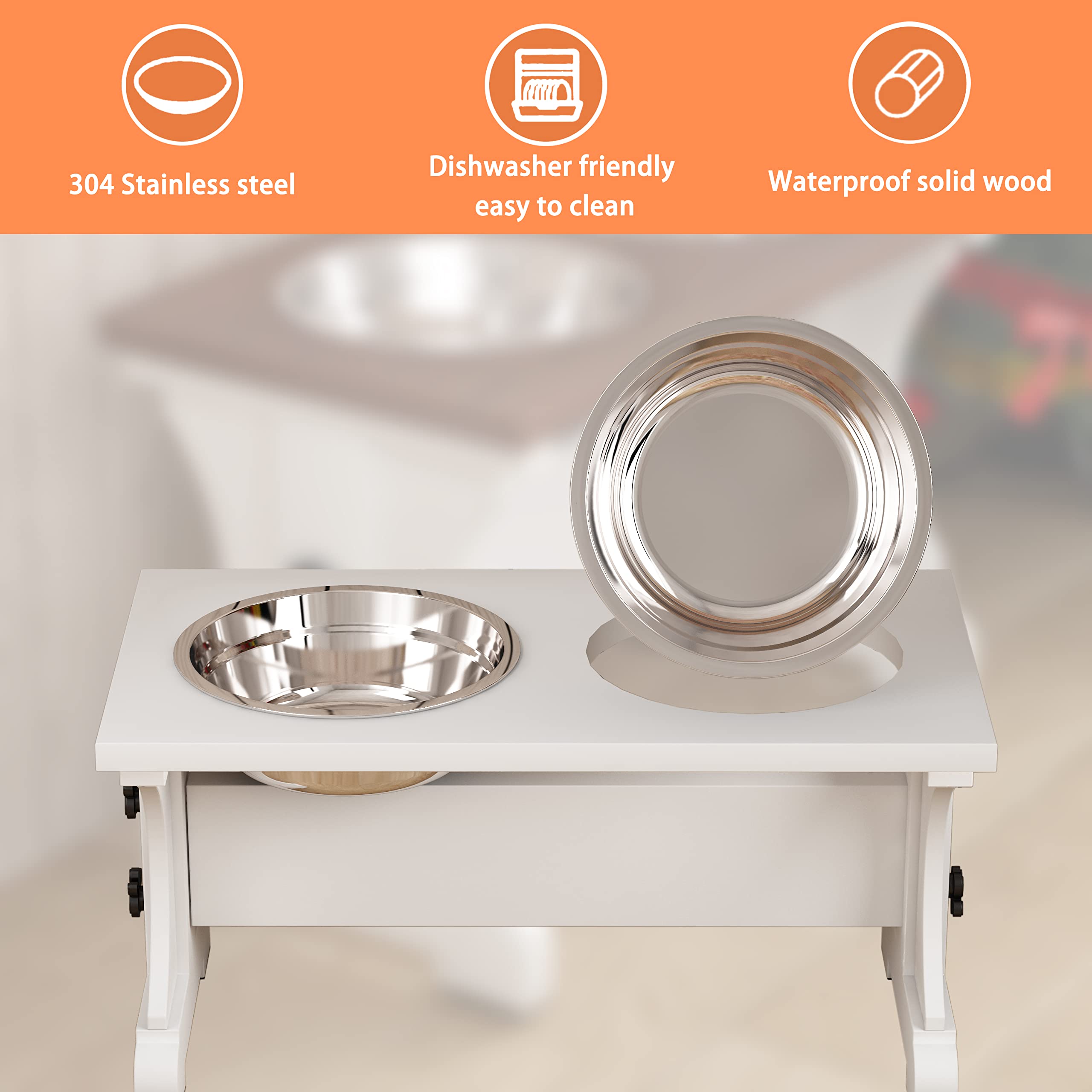 Piskyet Elevated Dog Bowls,Farmhouse Dog Bowls Stand, Raised Dog Bowl with 2 Stainless Steel Wooden Dog Bowls,3.5Cups 8.6'' H_30