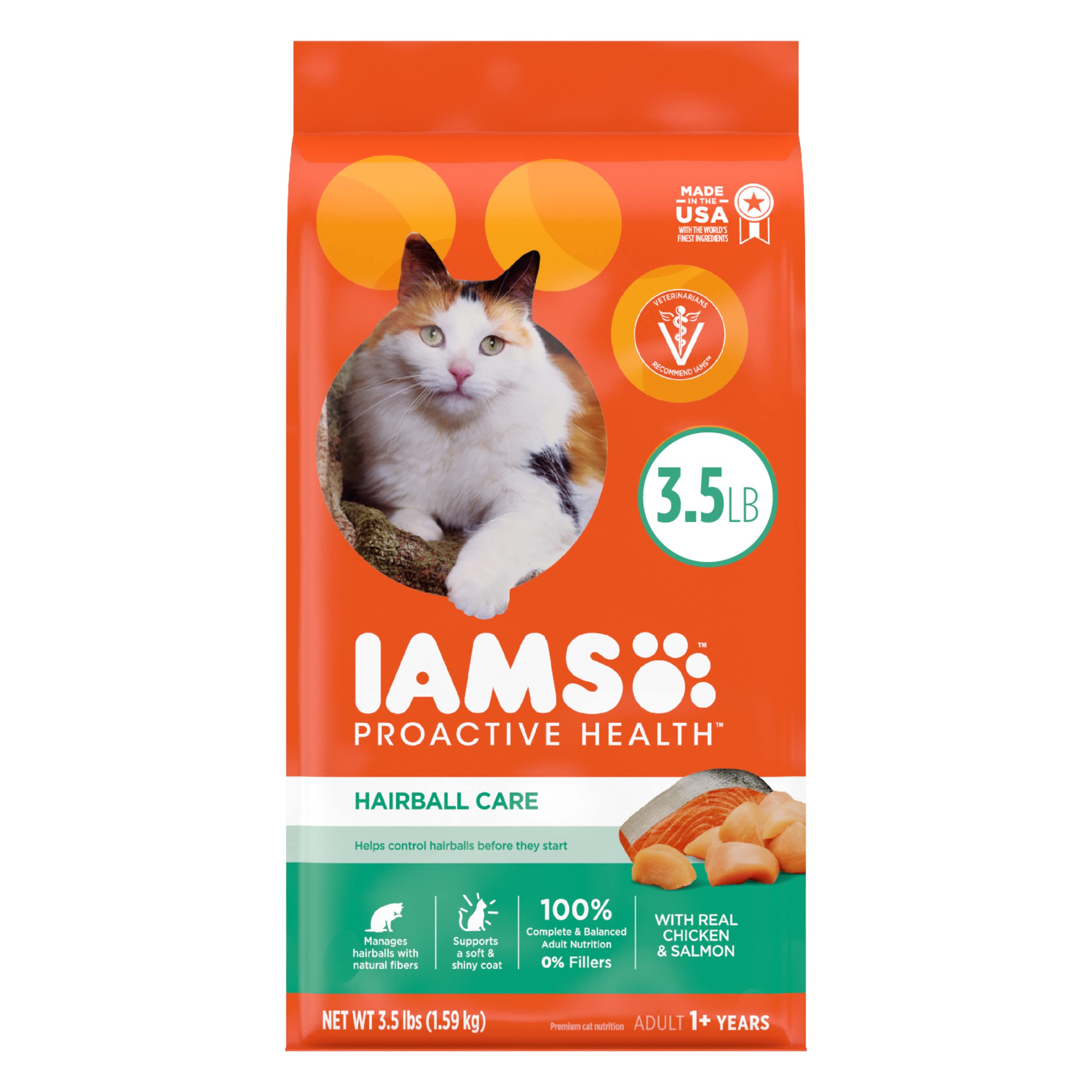 IAMS Proactive Health Adult Hairball Care Dry Cat Food with Chicken and Salmon, 3.5 lb. Bag