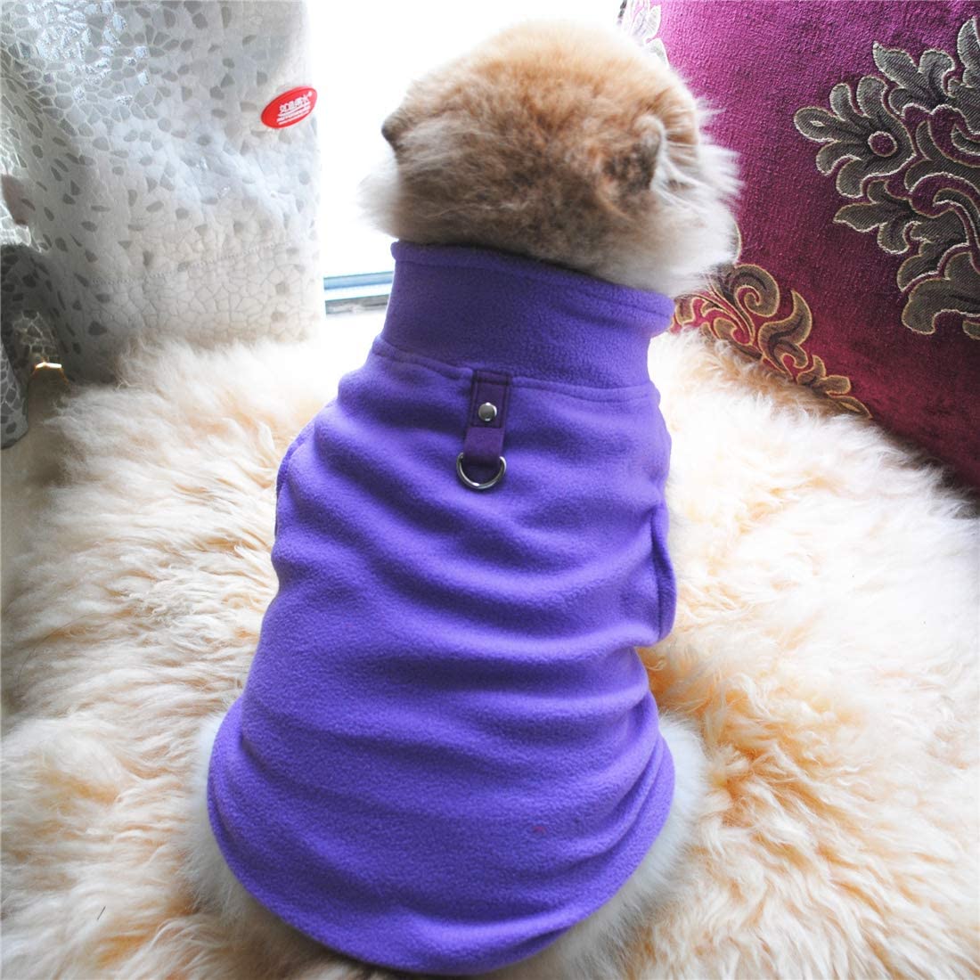 Pixriy Dog Sweater, Soft Fleece Vest With Leash Ring Pullover Jacket Winter Pet Dog Clothes For Puppy Small Dogs Teddy Chihuahua Yorkshire For Christmas (S, Purple)