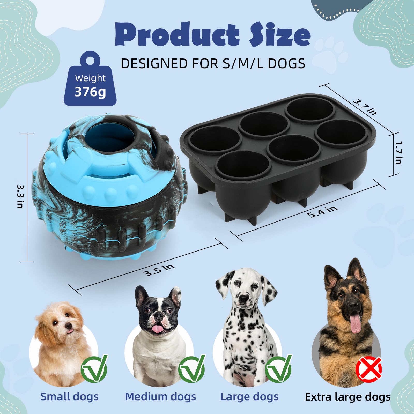 4-IN-1 Dog Toys - Frozen Dog Treat to Keep Them Busy, Treats Puzzle Ball Toy, Interactive Treat Dispensing Dog Toy, Durable Rubb