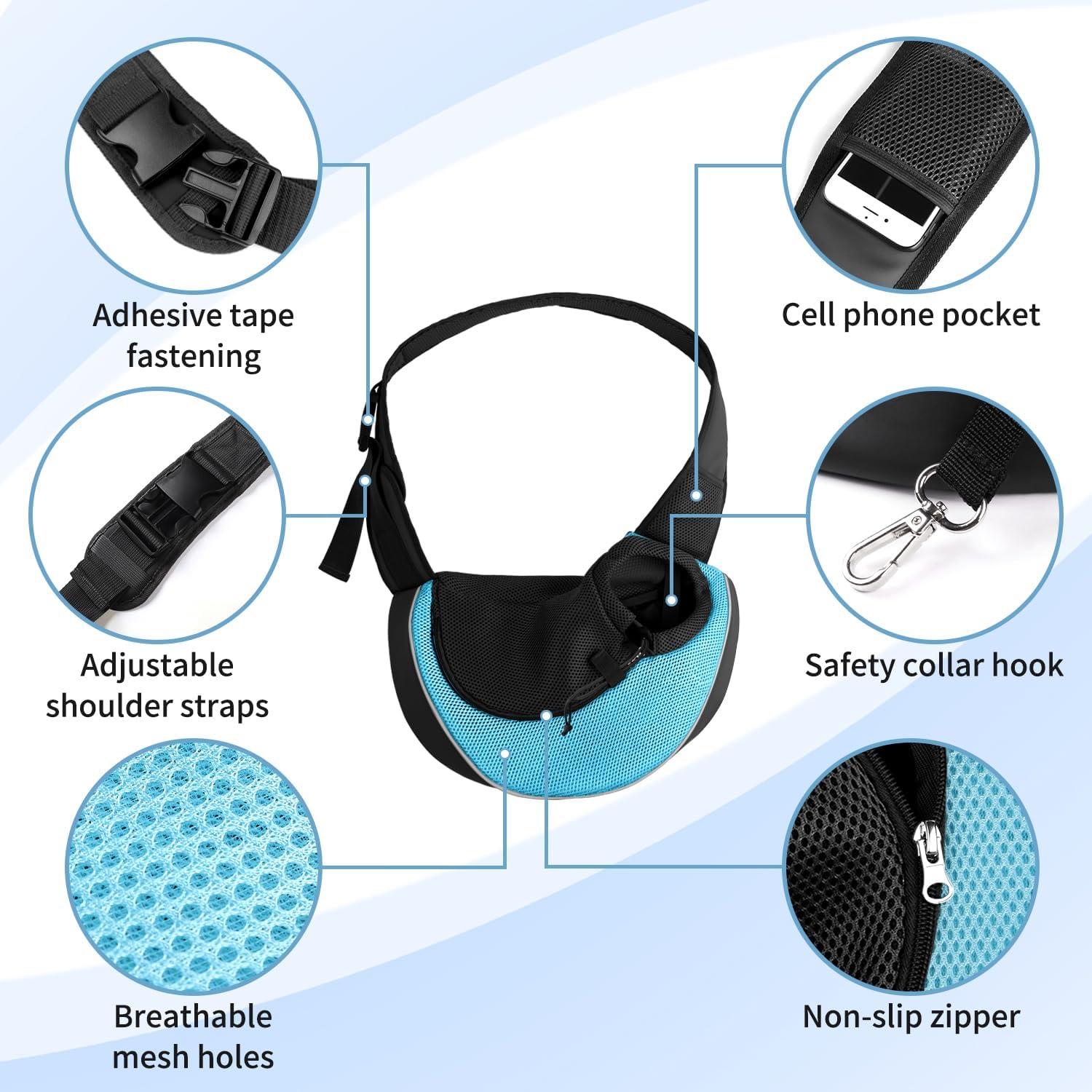YUDODO Pet Sling Carrier for Small Dogs & Cats - Hands-Free Puppy Carrier with Safety Hook, Large Zipper Pocket, Soft Breathable