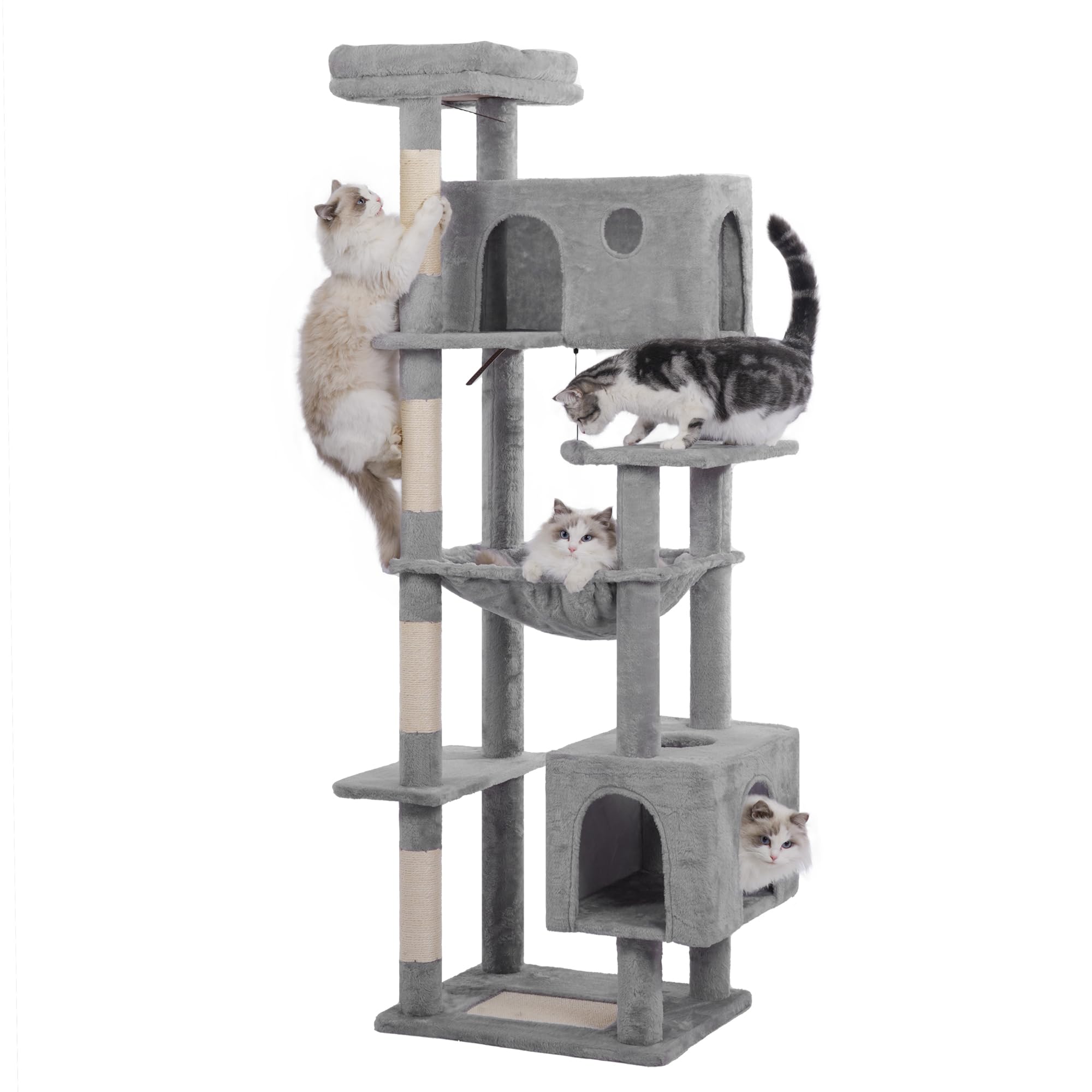Meowrista Tall Cat Tree For Indoor Cat Large Adults 54   /72    Cat Tower With Hammock21.6X17.7   Spacious Condo And Roomy Top B