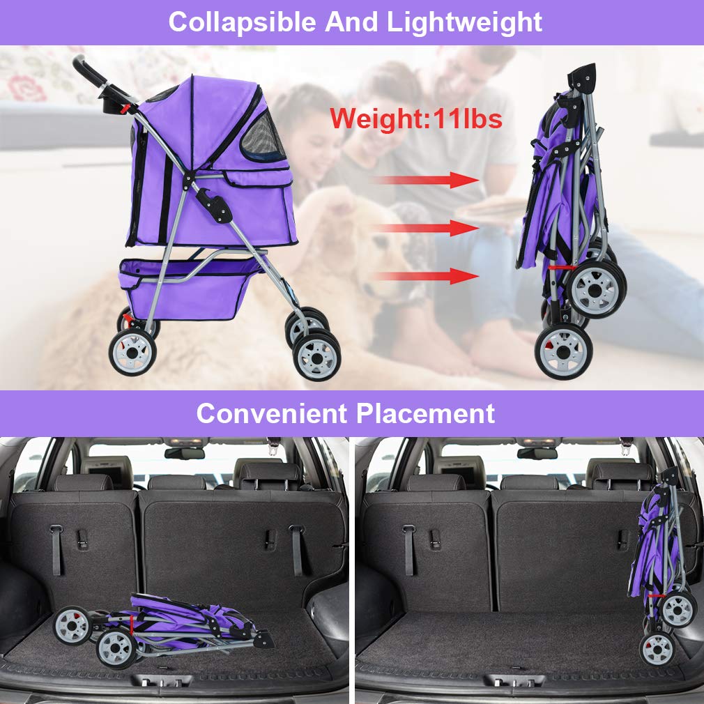 BestPet Pet Stroller Cat Dog Cage Stroller Travel Folding Carrier
