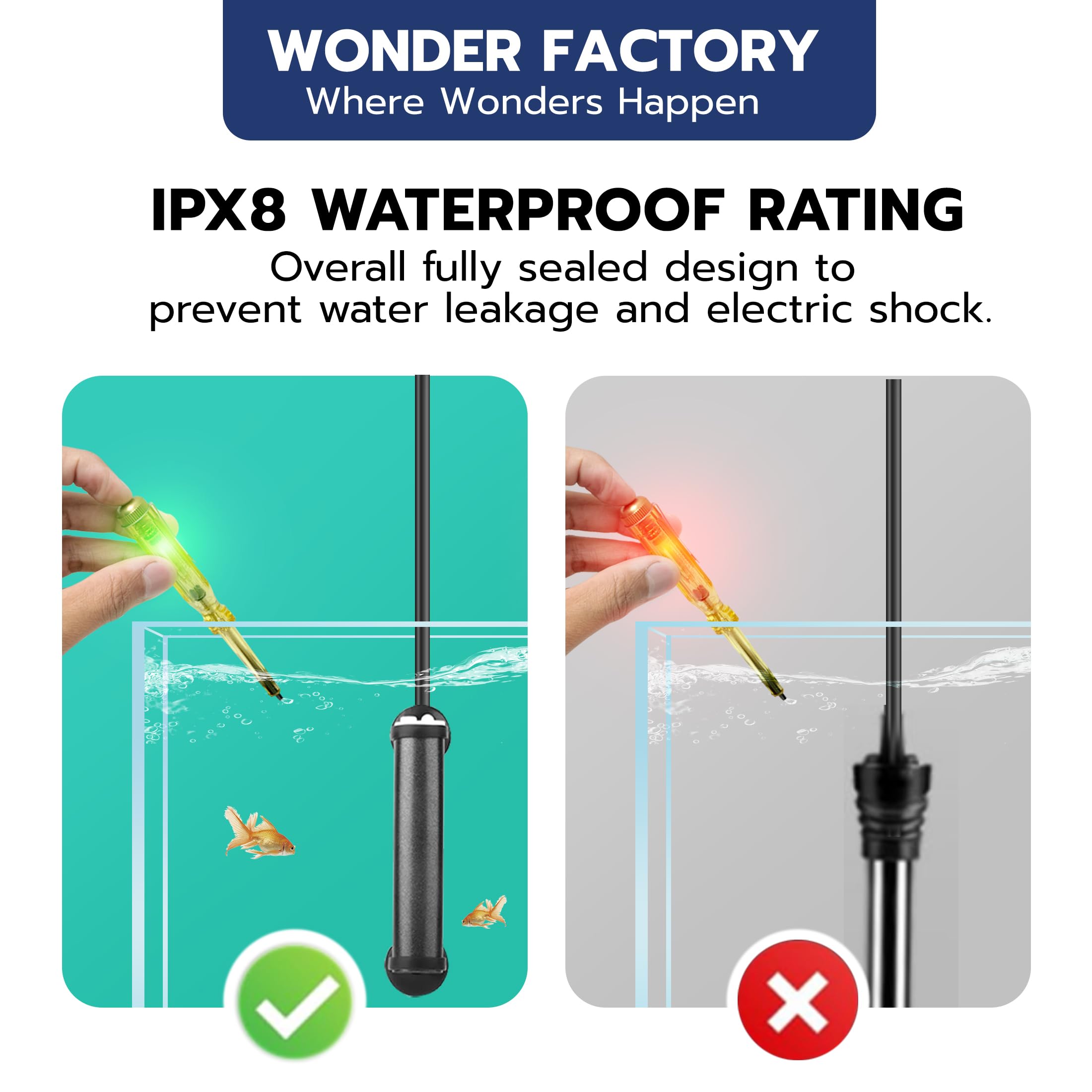Wonderfactory 75W Aquarium Heater, 5 Temperature Modes for 5-15 Gallon Betta Fish Tank Heater, 78F Mini Submersible 5 Buttons Te