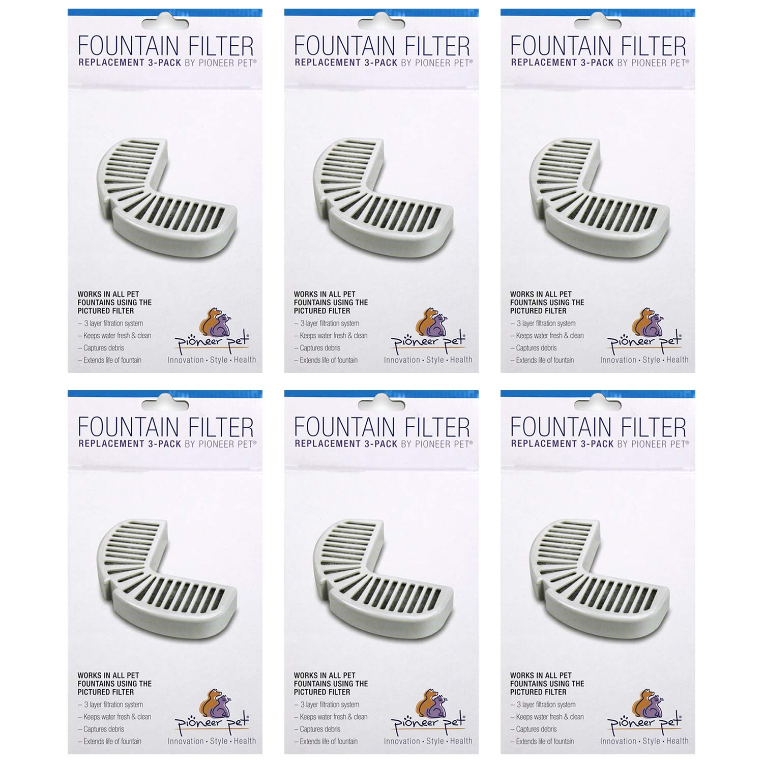 Pioneer Pet Replacement Filters For Ceramic & Stainless Steel Fountains, Raindrop Filters (18 Filters)