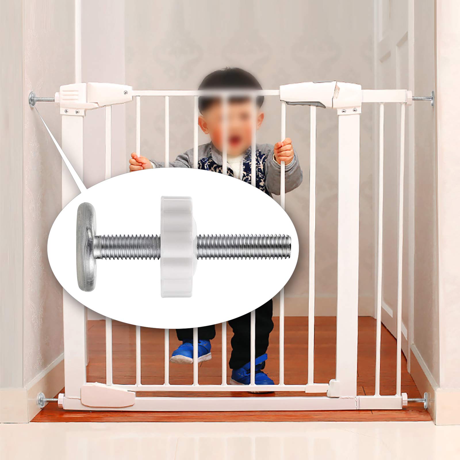 Ownmy M10(10Mm/0.39') Gate Adapter 4Pcs Gate Threaded Spindle Rod Accessory Pressure Gate Replacement Parts Screw Mounted Bolts Kit For Pets Gates Stair Railing Gates, White