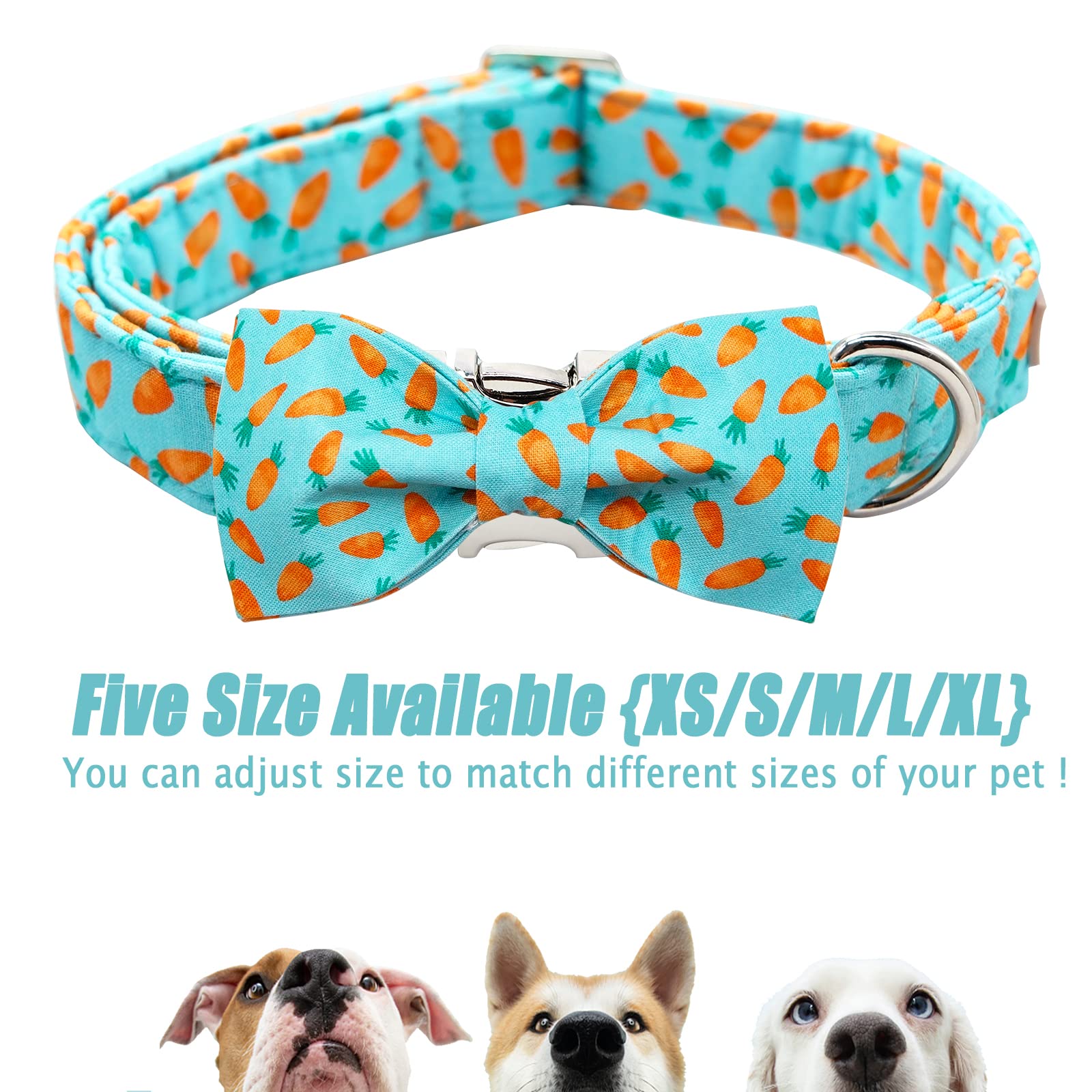 Babole Pet Dog Collar Easter Gift With Bow Tie,Carrot Male Dog Collar With Safety Metal Buckle Adjustable Puppy Collars For Small Medium Large Boy & Girl Dog,S-Neck 10'-16'