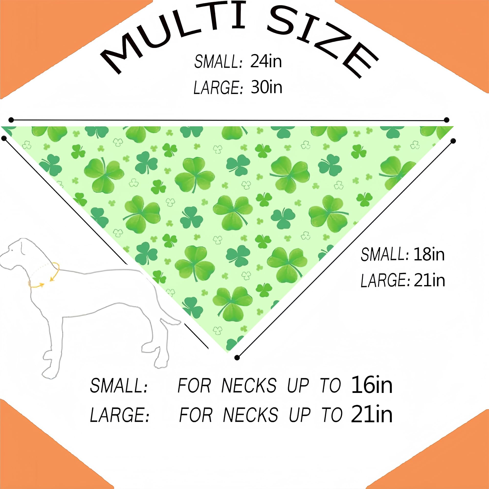 Cute St Patricks Day Dog Bandanas 2 Pack, Green Irish Shamrocks Clover Dog Scarf, Handkerchief Scarves Gifts For Puppy Large Dog
