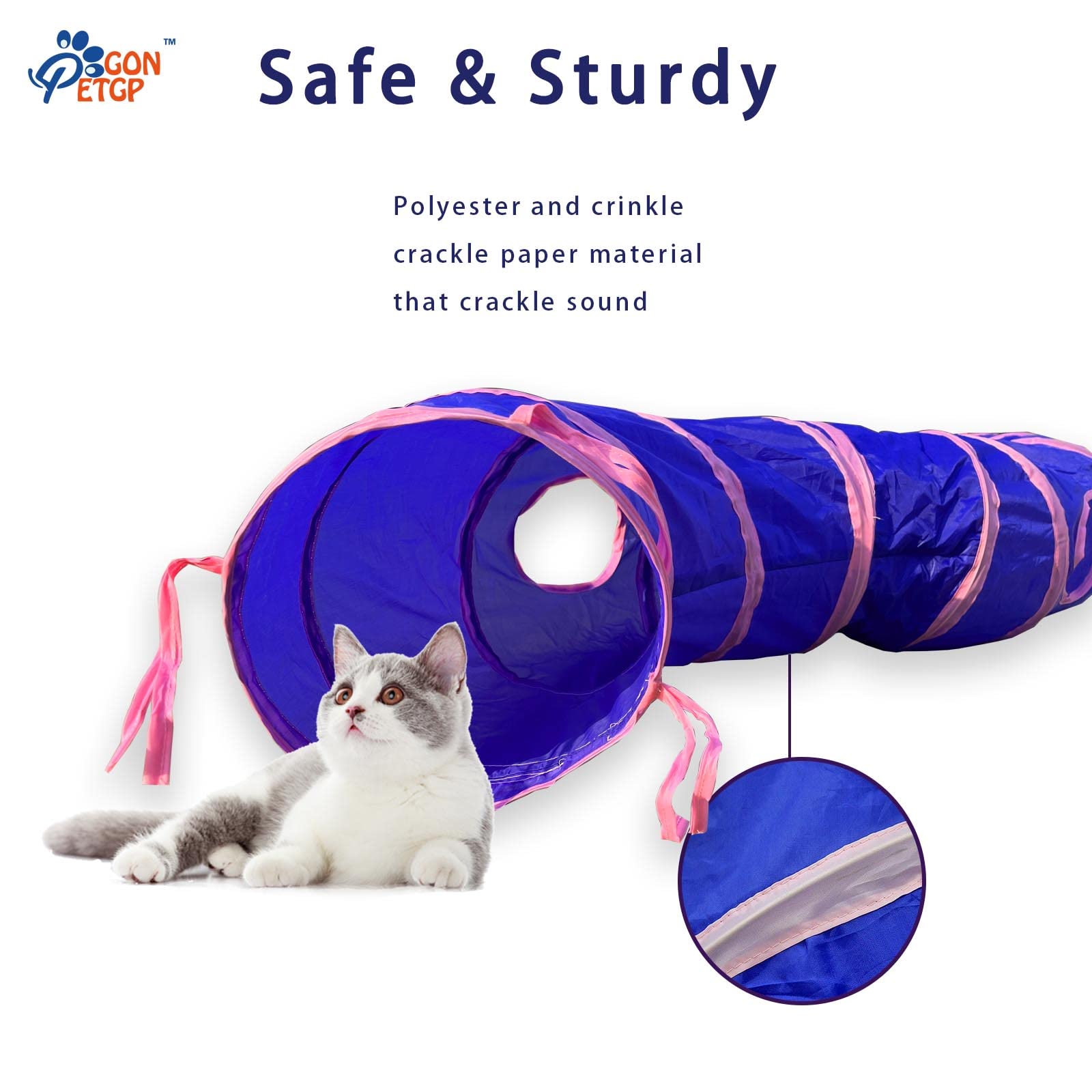 Gonpetgp Cat Tunnel For Indoor Cats With Cube Tent Toys Combo, Crinkle Paper Collapsible Interactive Pet Cat Tubes With Play Ball And Bell For Puppy, Kitty, Kitten, Rabbit (3 In 1 Set