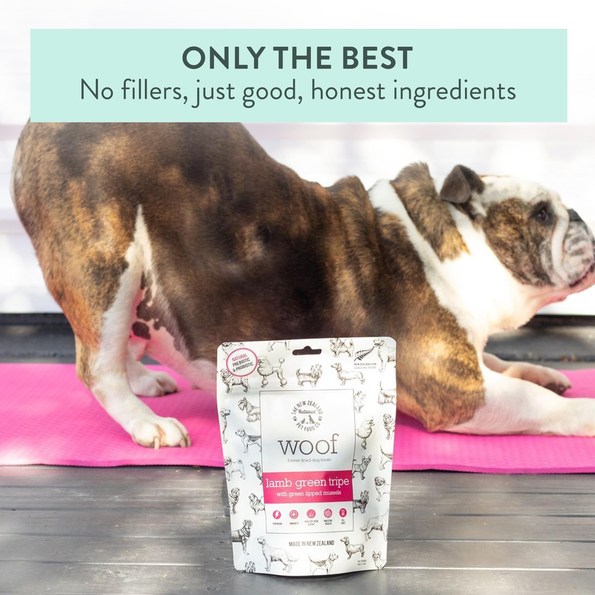 The New Zealand Natural Pet Food Co WOOF Freeze Dried Dog Treats - Lamb Green Tripe, High Protein, Large & Small Dog, Topper or