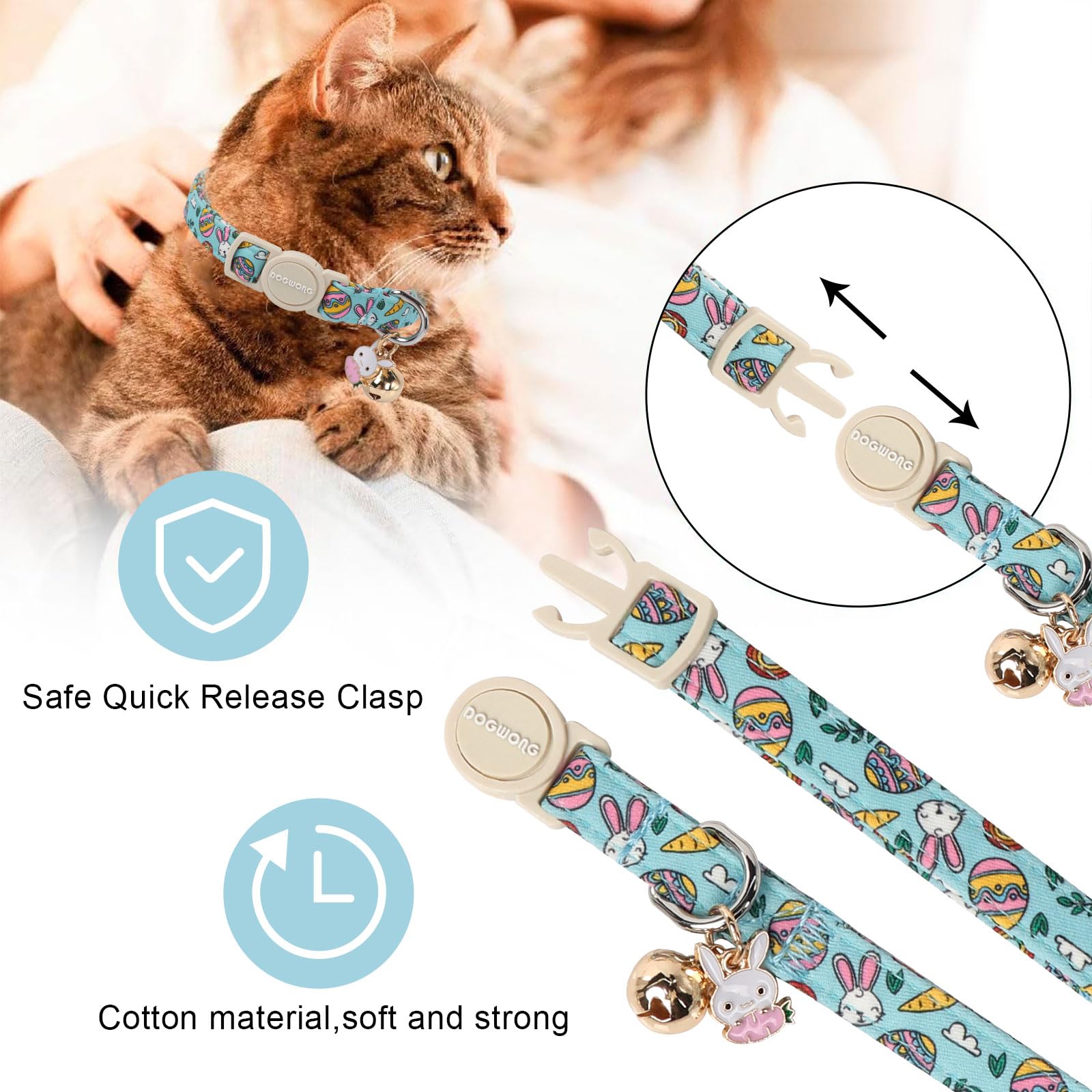 Cat Collar,2 Pack Easter Day Cat Collars Breakaway With Bell, Dogwong Safety Buckle Egg Cat Collar Rabbit Cat Collar For Girl Bo