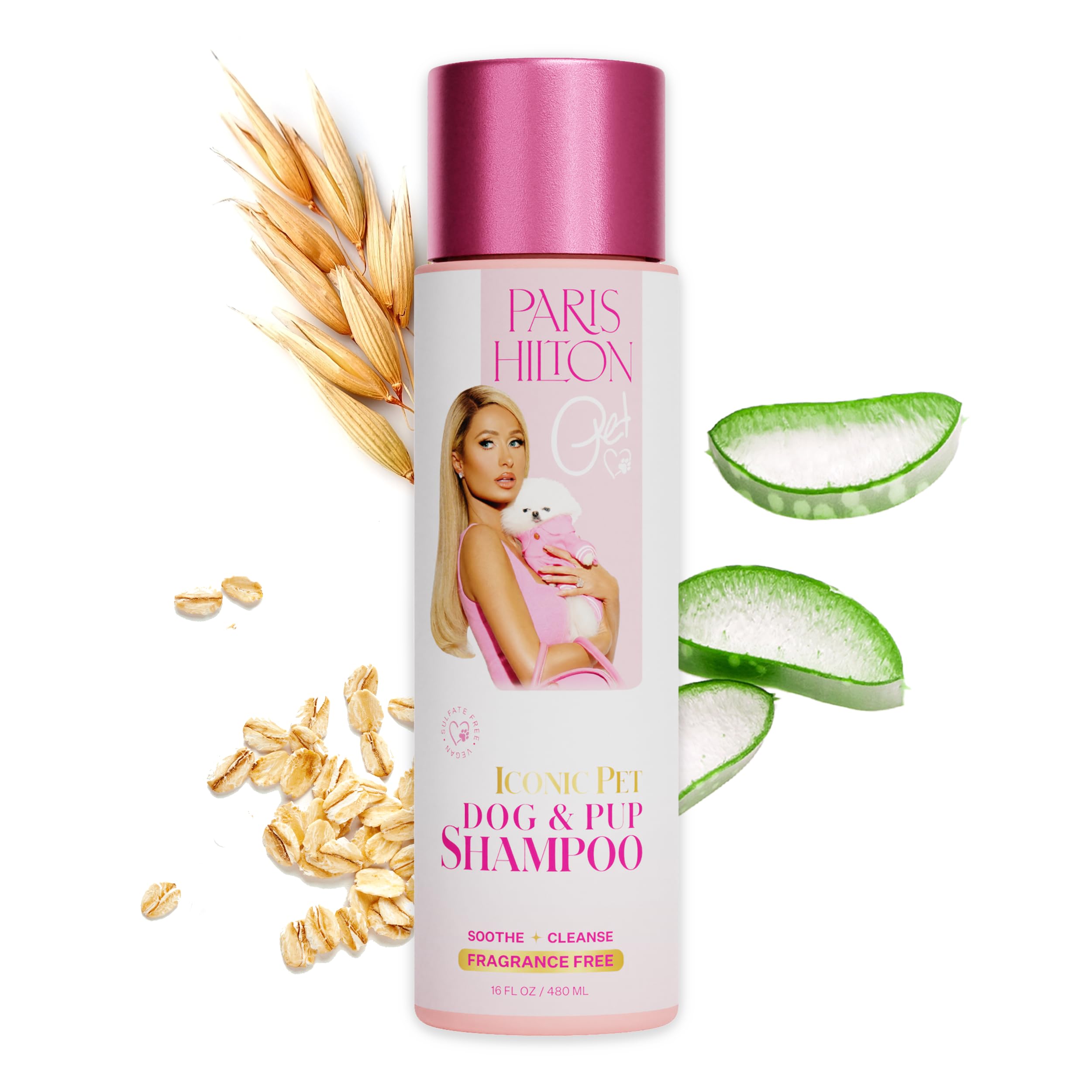 Paris Hilton Dog Shampoo - Fragrance-Free, Sulfate-Free, Vegan & Hypoallergenic for All Dog Breeds, with Oatmeal & Aloe for Heal
