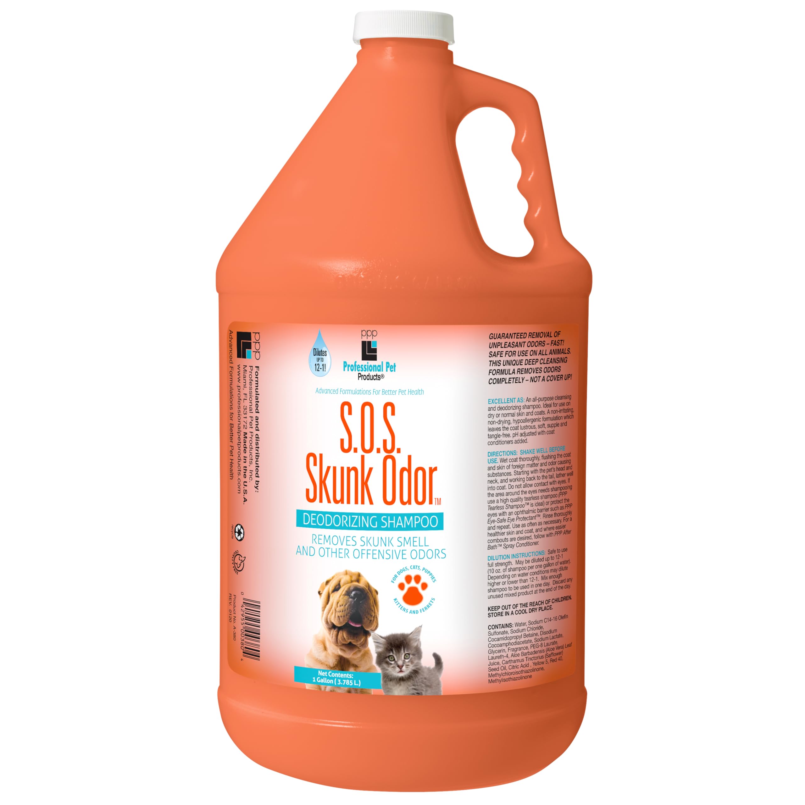 PPP Skunk Odor Shampoo for Dogs & Cats - Eliminates Skunk Odor at the Source with Powerful Deodorizers - 1 Gallon