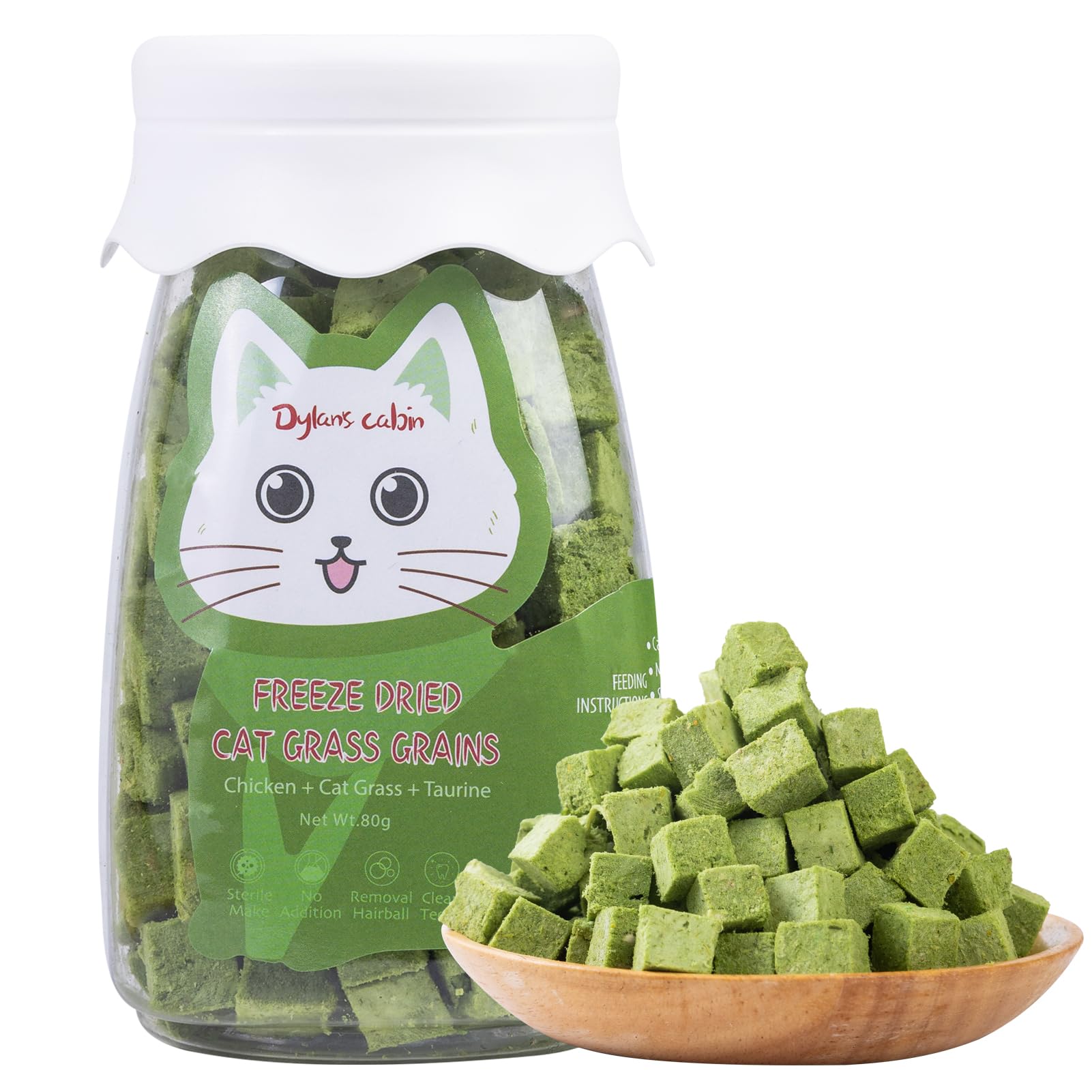 Dylans cabin Cat Grass Teething Cube Treats - Natural Freeze Dried Edible Cat Chew Toy for Teeth Cleaning and Hairball Removal(
