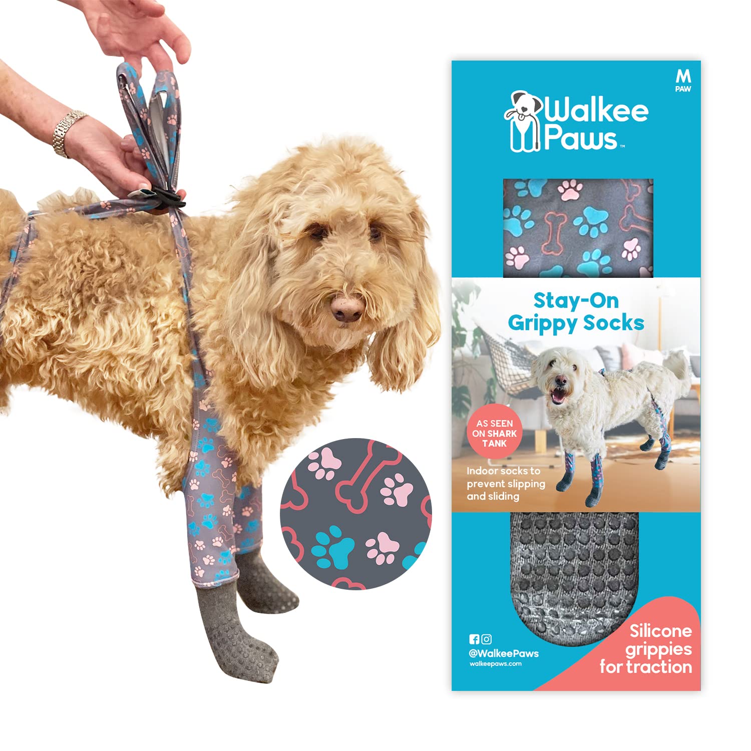 Walkee Paws Stay-On, Non-Slip Dog Socks To Prevent Licking Paws And Slipping On Hardwood Floors. Seen On Shark Tank, Never Lose 