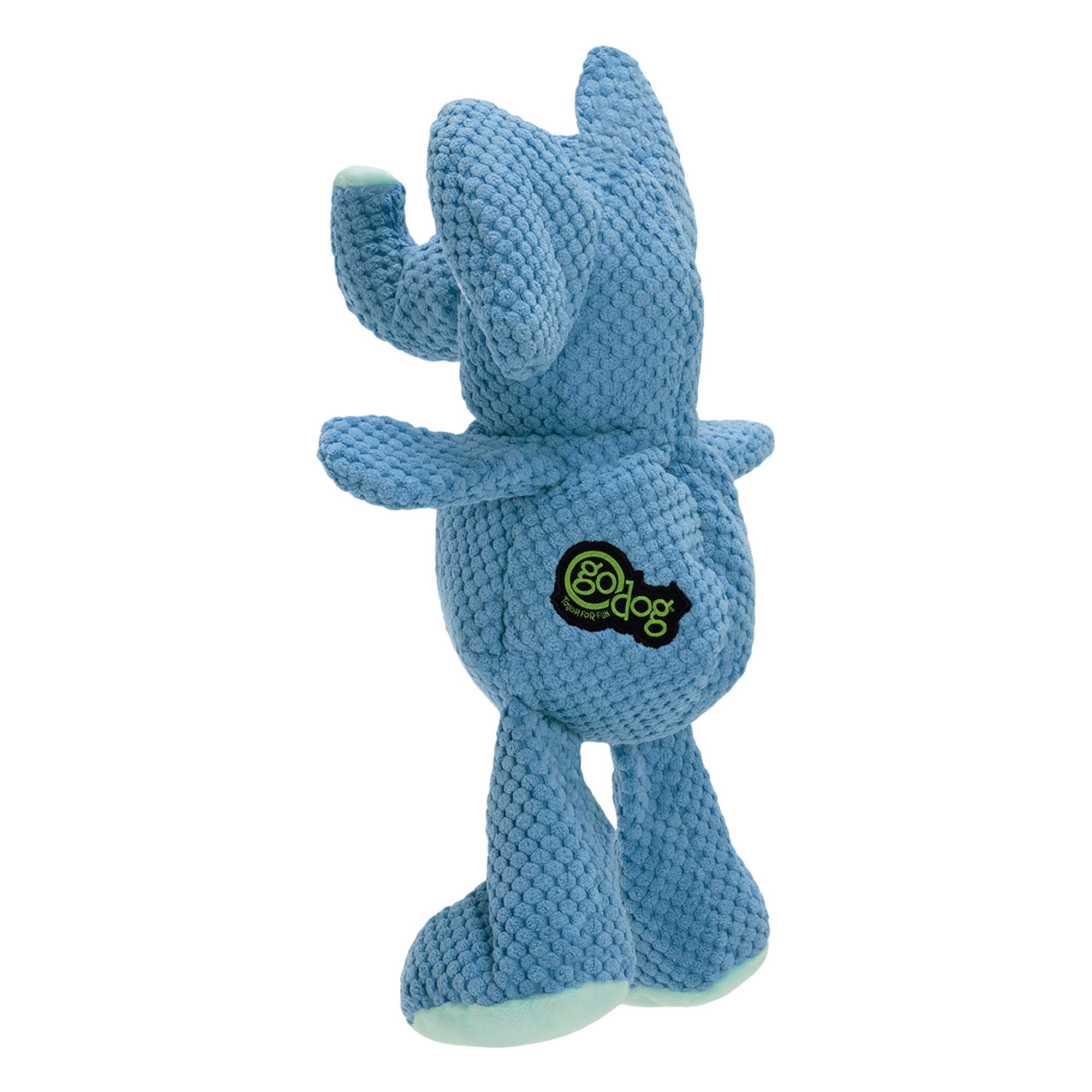 Godog Checkers Elephant Squeaky Plush Dog Toy, Chew Guard Technology - Blue, Large