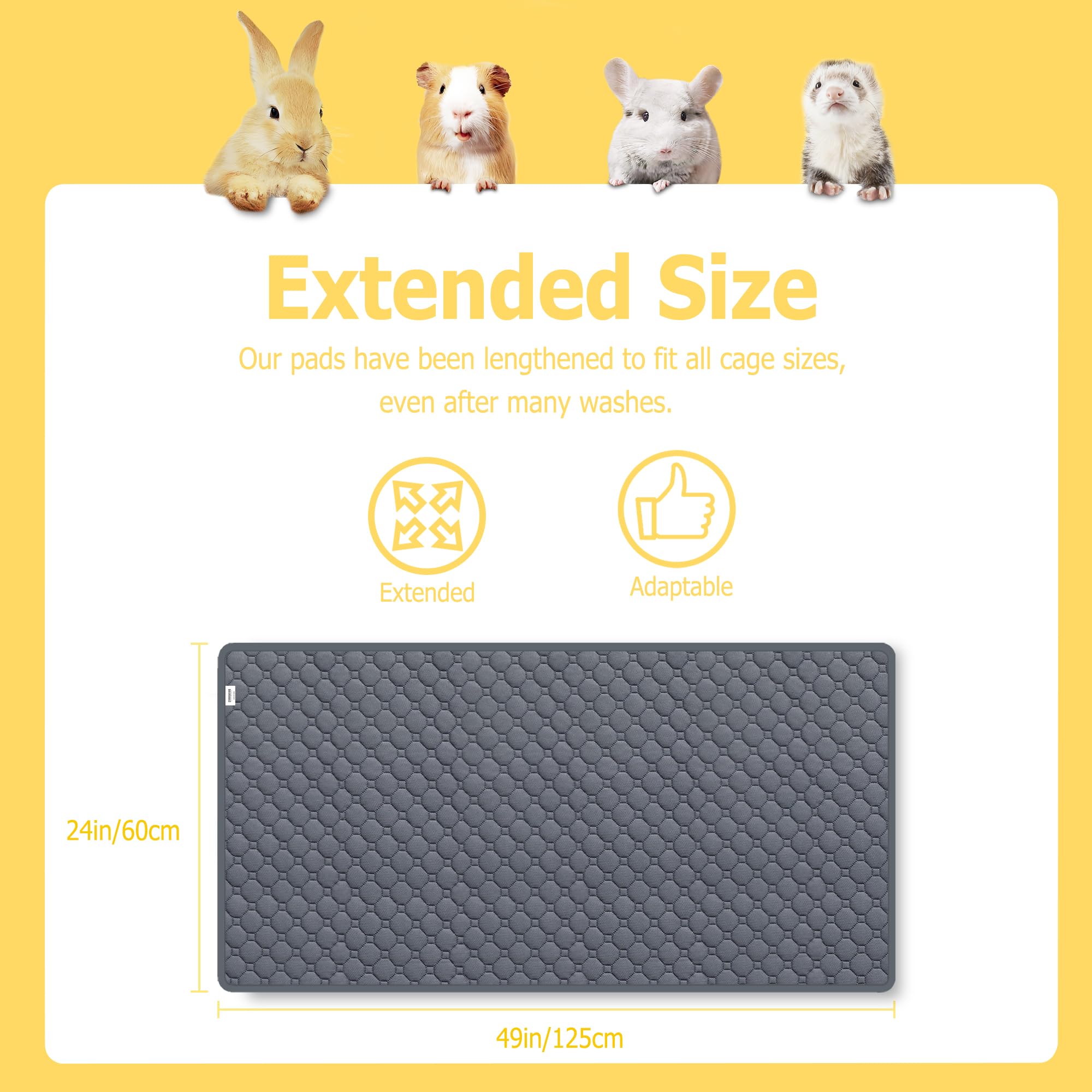 Guinea Pig Cage Liners, Washable Guinea Pig Bedding for Midwest Cage 4 Pack 49''X24'', Reusable & Anti Slip & Waterproof, Absorb