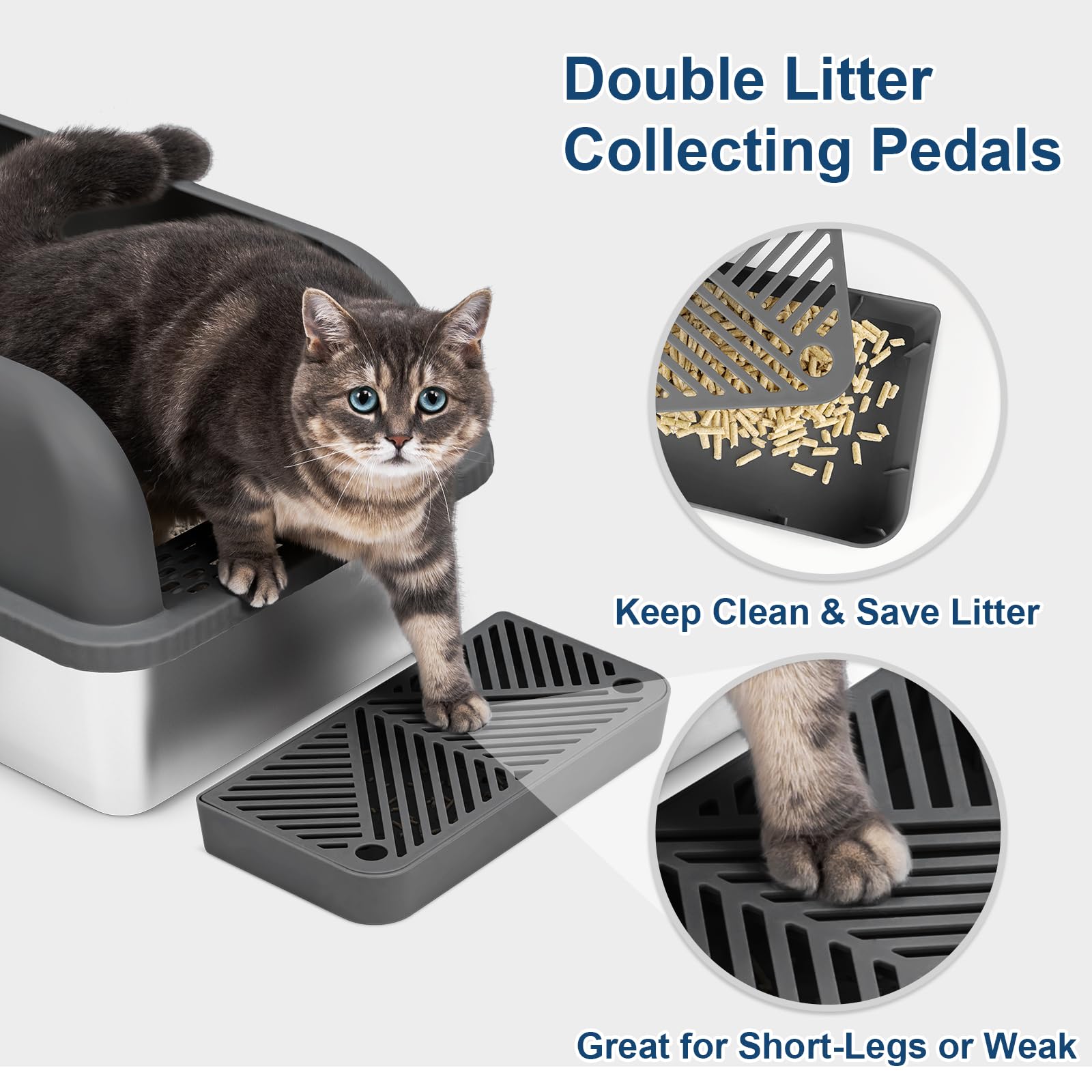 Suzzipaws 8 Deep Stainless Steel Litter Box with Lid Extra Large Cat Litter Box for Big Cats XL Metal Litter Pan Tray with High