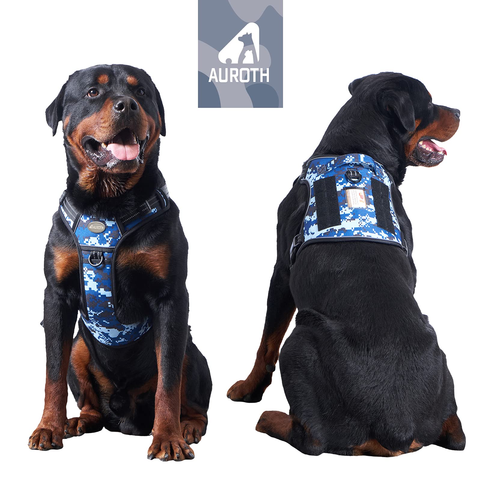 Auroth Tactical Dog Training Harness No Pulling Front Clip Leash Adhesion Reflective K9 Pet Working Vest Easy Control For Small Medium Large Dogs Blue Camo Xl