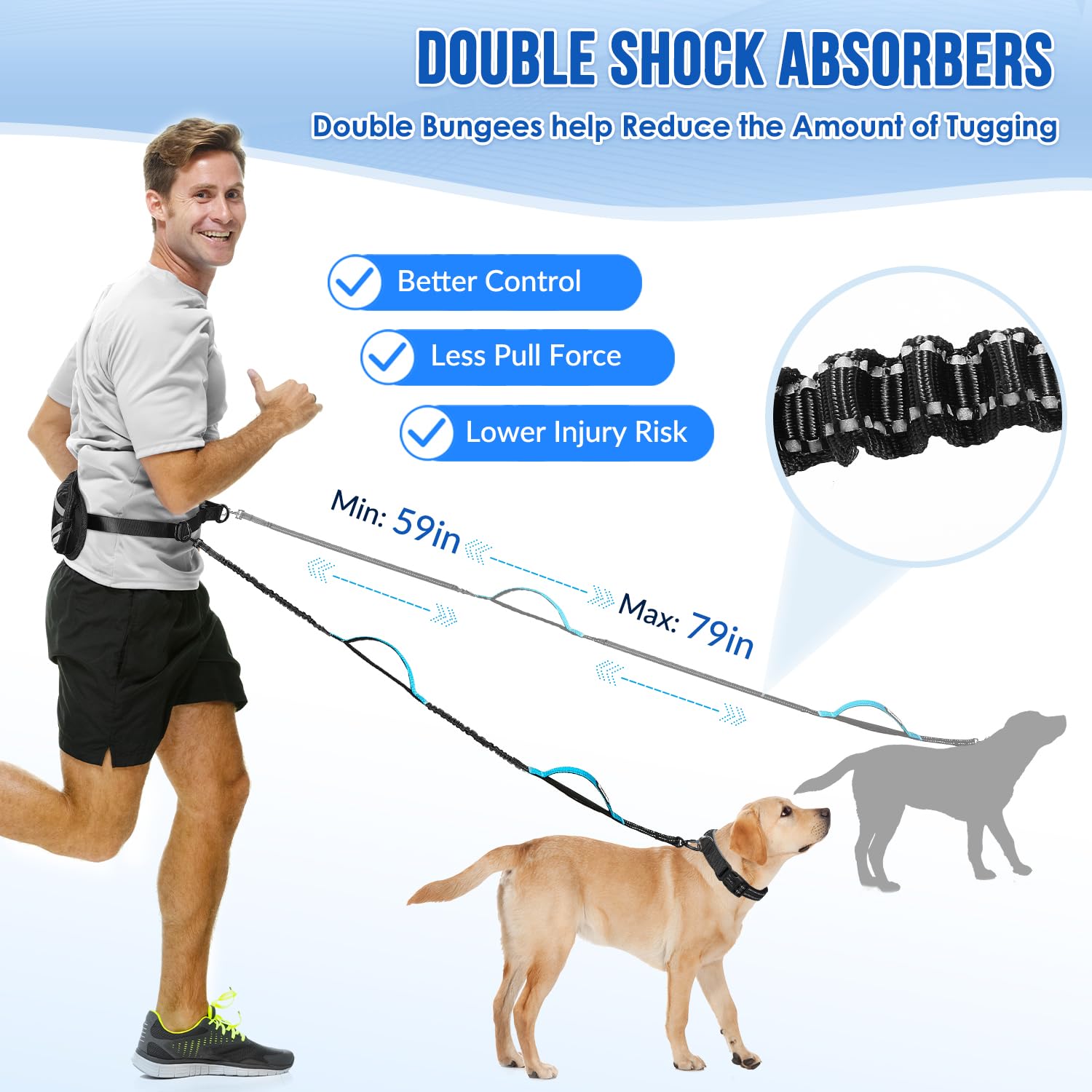 Slowton Hands Free Dog Leash - With Removable Zipper Pouch, Shock Absorbing Bungee, Dual Handle & Reflective Stitches, Wide Padd