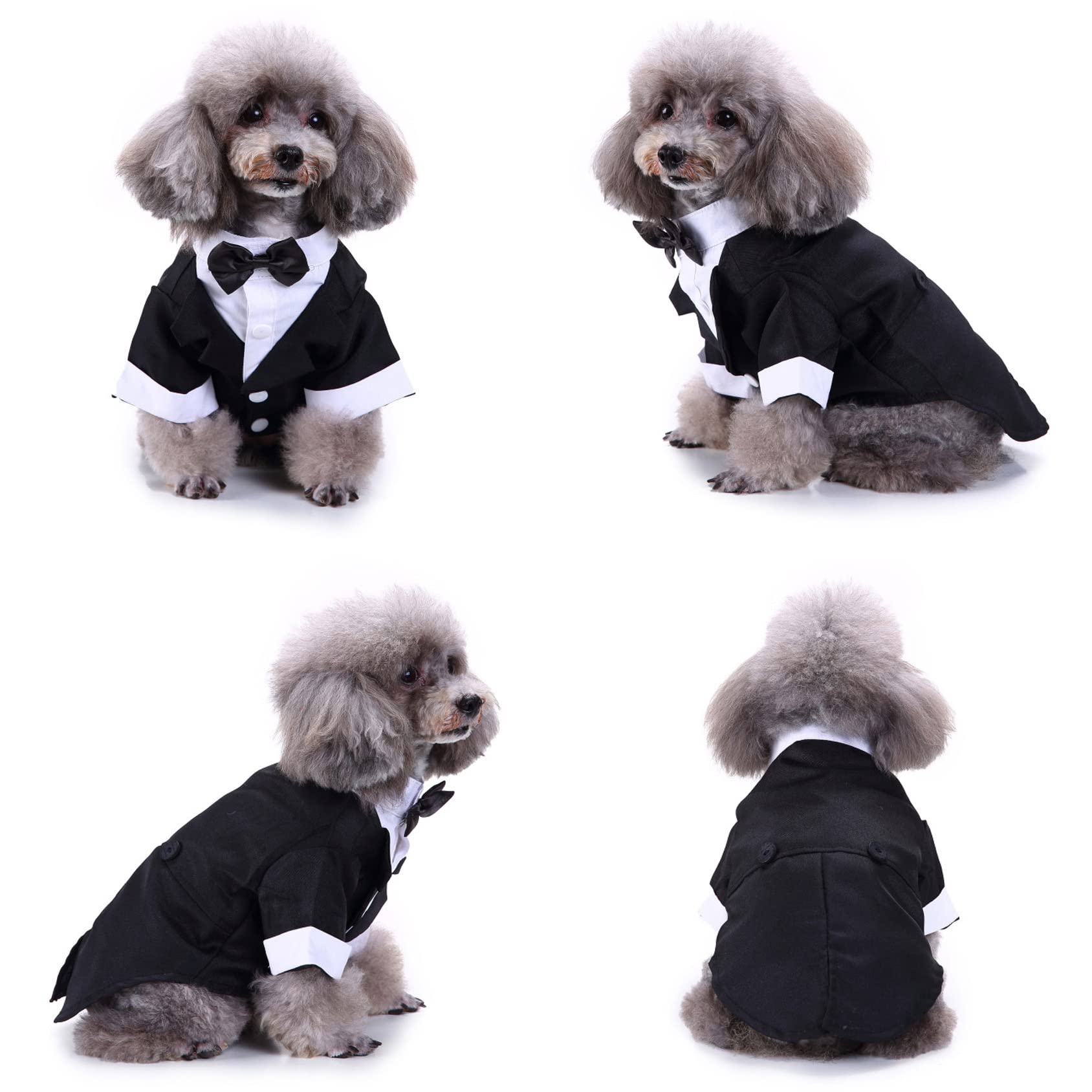 Dog Shirt Puppy Clothes, Pet Wedding Suit Formal Tuxedo With Black Bow Tie, Dog Outfit For Small Medium Dogs Cats, Dog Weding Attire Dress Up Cosplay Prince Costume Gentleman Apparel (Small, Black)